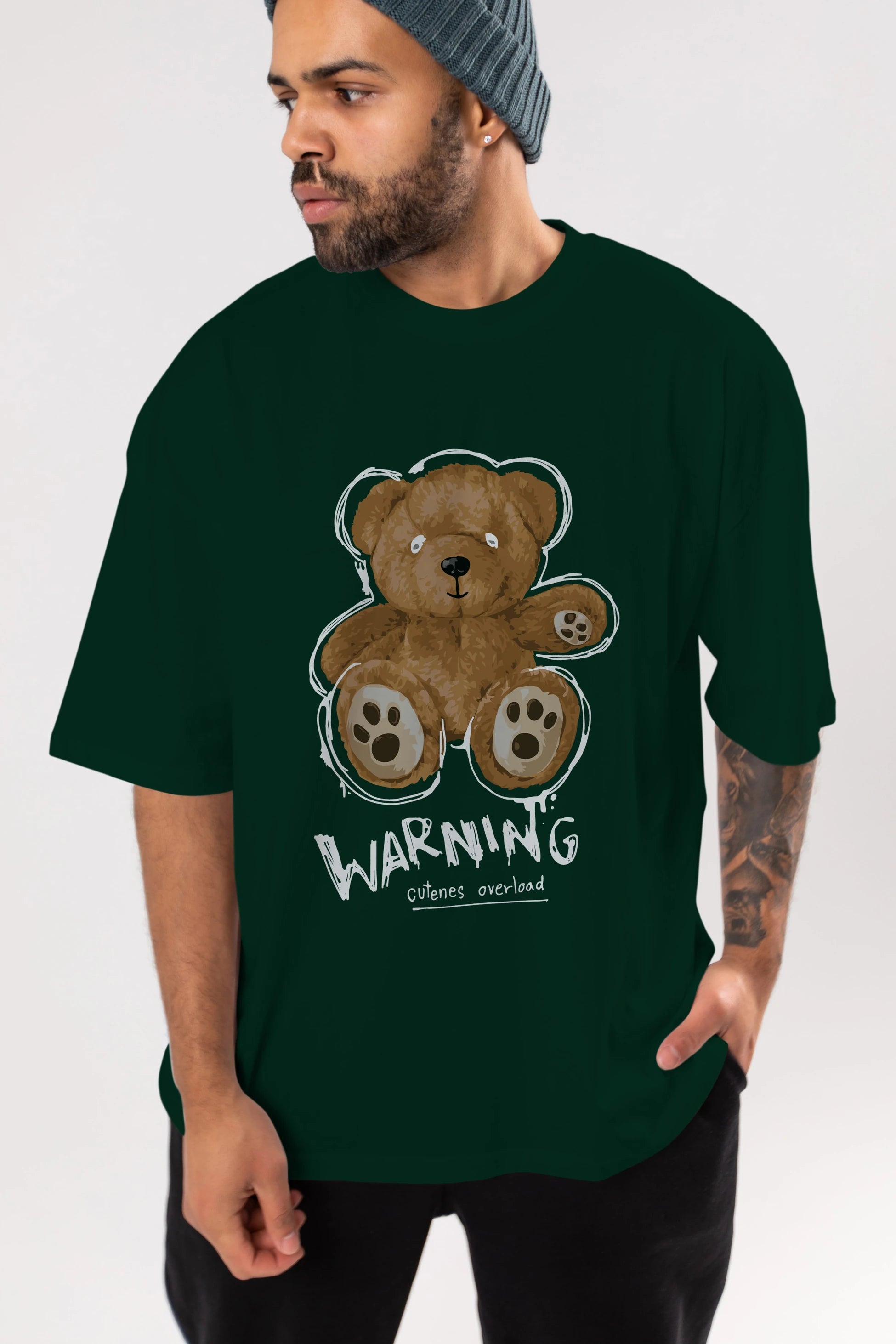 Warning Cuteness Bear Ön Baskılı Oversize t-shirt Erkek Kadın Unisex