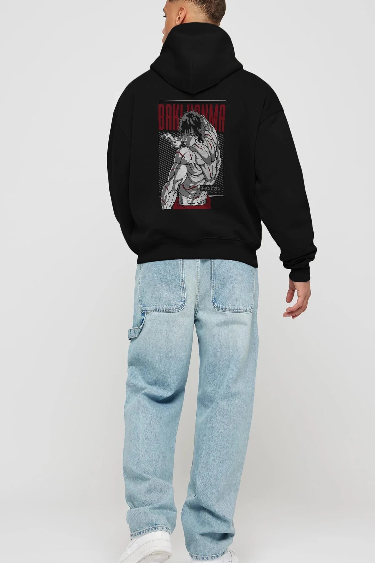 BAKI HANMA Anime Arka Baskılı Hoodie Oversize Kapüşonlu Sweatshirt Erkek Kadın Unisex