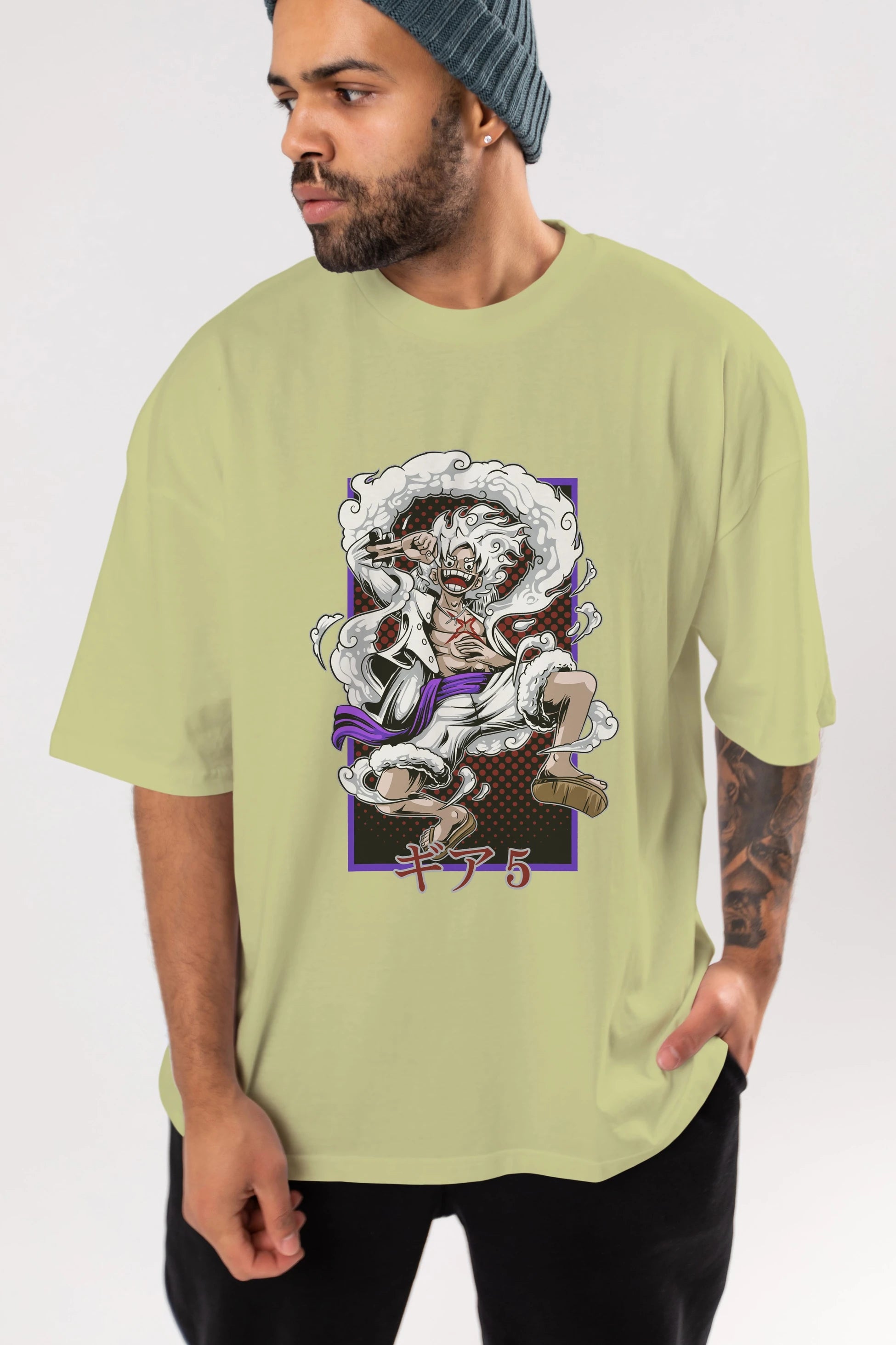 MONKEY D. LUFFY GEAR5 Anime Ön Baskılı Oversize t-shirt %100 pamuk Erkek Kadın Unisex