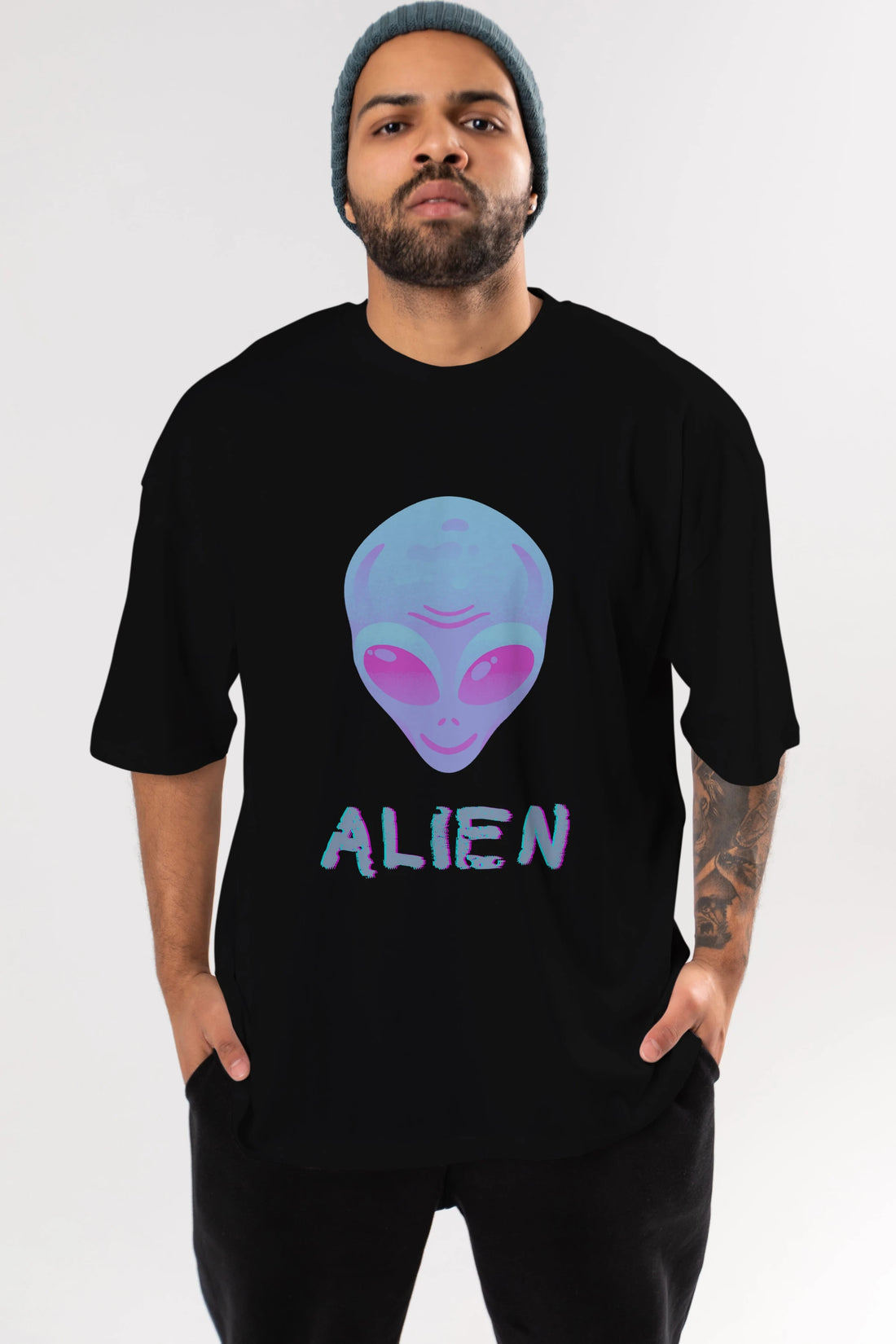Alien Ön Baskılı Oversize t-shirt Erkek Kadın Unisex
