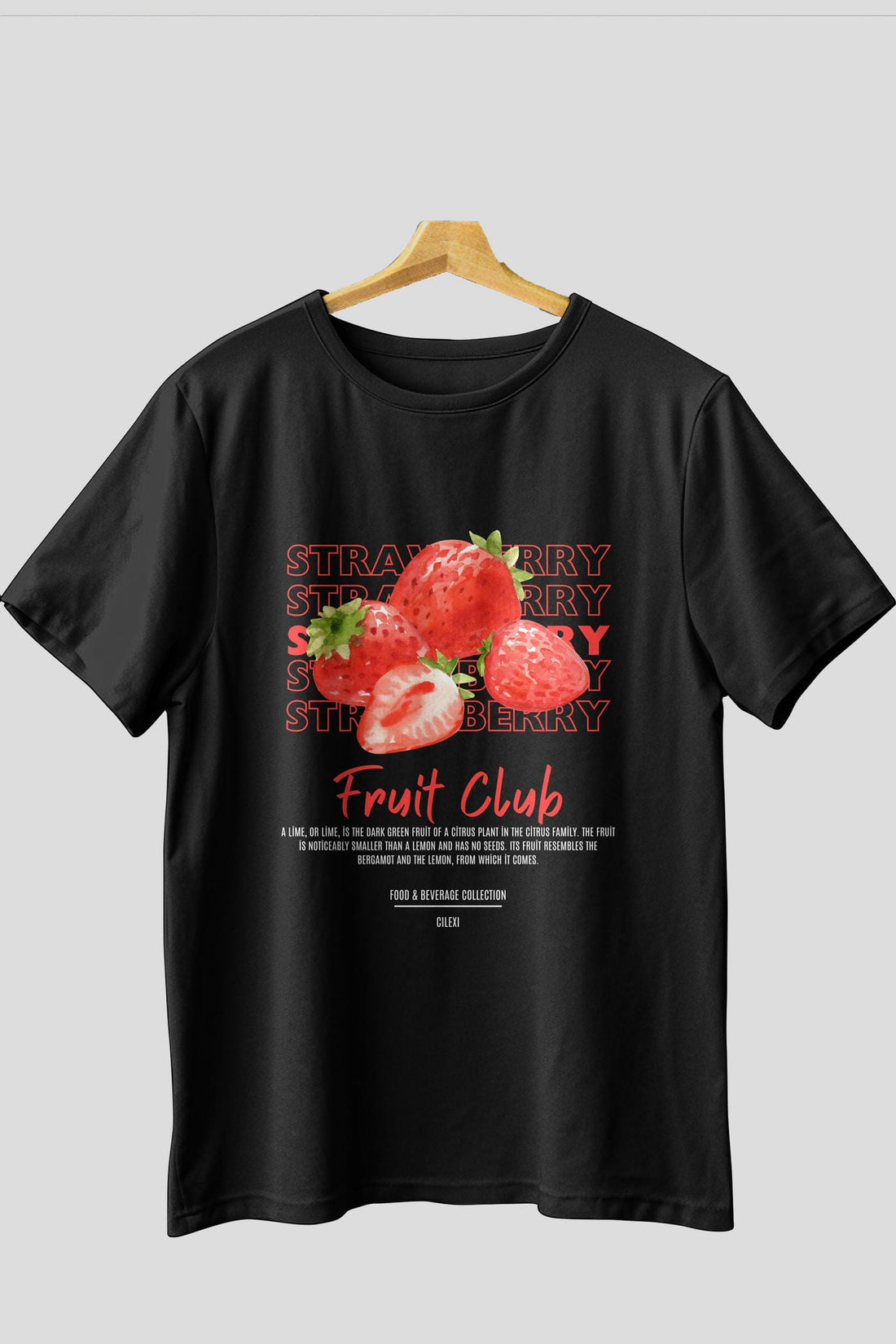 Strawberry Ön Baskılı Oversize t-shirt Erkek Kadın Pamuk Bisiklet Yaka tişort