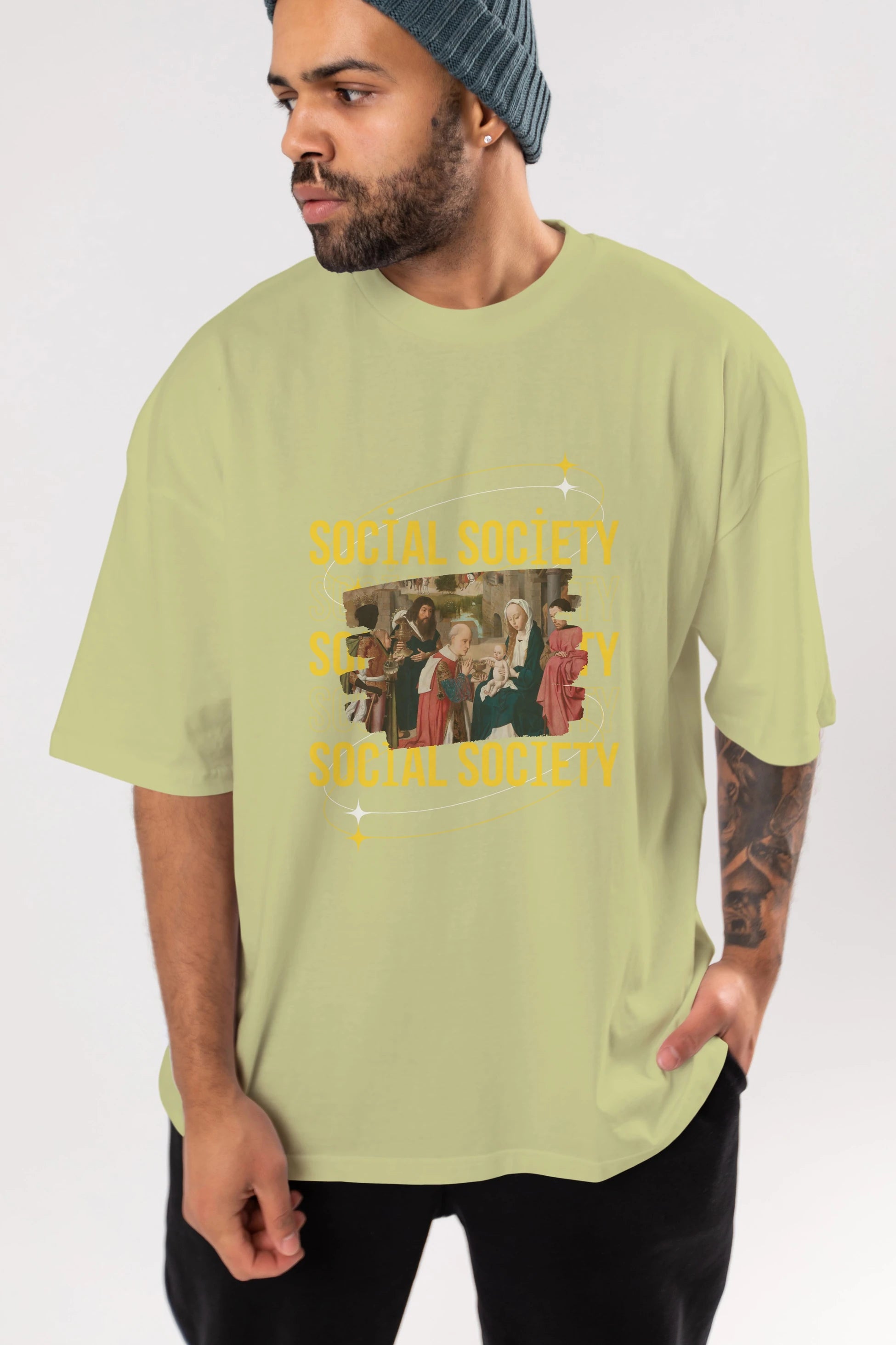 Social Society Yazılı Ön Baskılı Oversize t-shirt Erkek Kadın Unisex