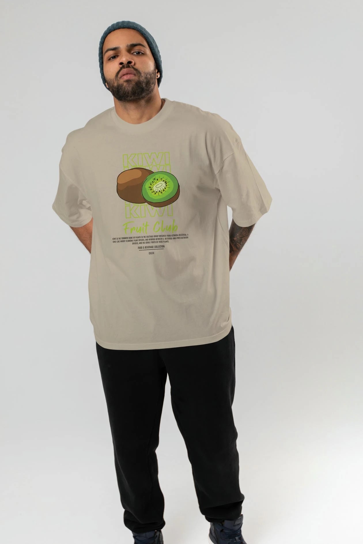 Kiwi Ön Baskılı Oversize t-shirt Erkek Kadın Pamuk Bisiklet Yaka tişort