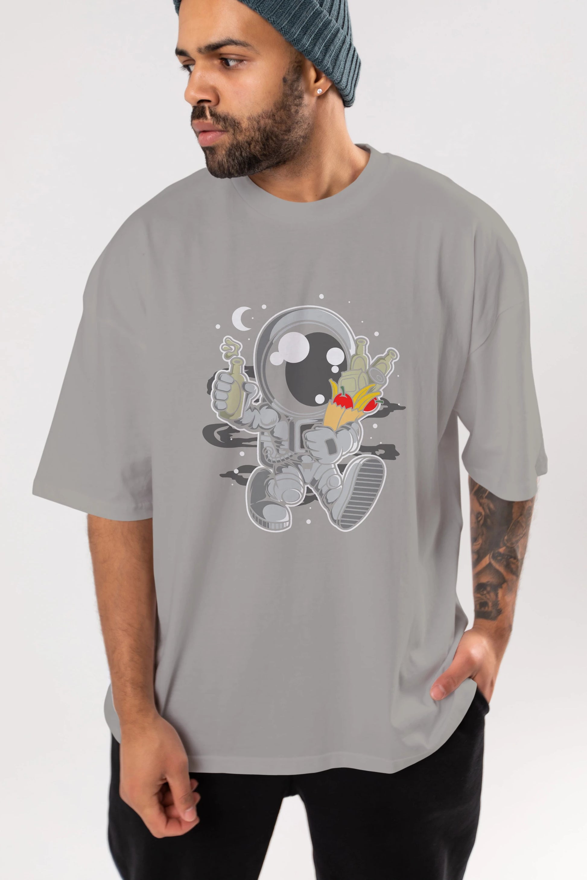 Astronaut Grochery Ön Baskılı Oversize t-shirt Erkek Kadın Unisex