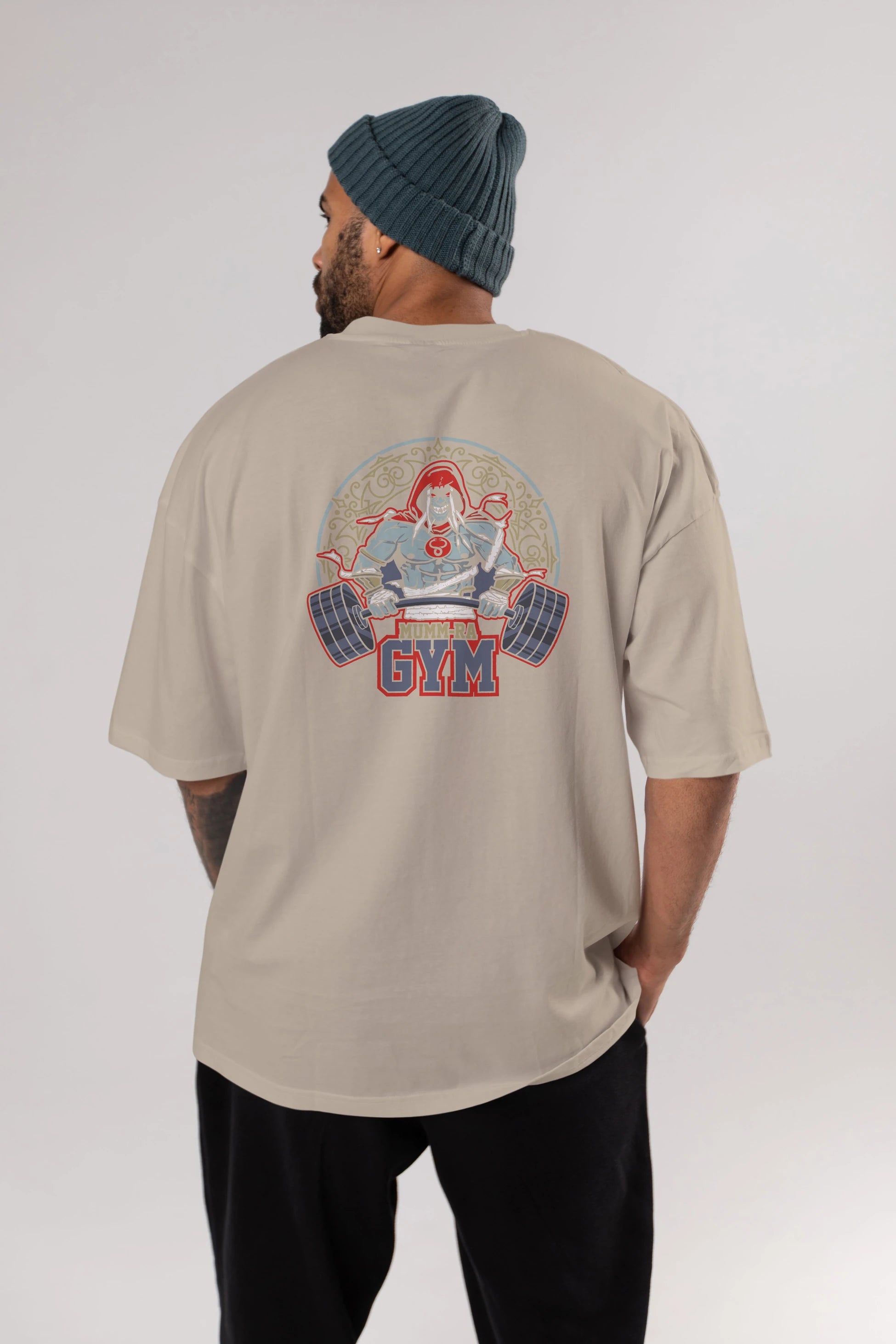 Mumm-ra GYM Arka Baskılı Oversize t-shirt Erkek Kadın Unisex %100 Pamuk Bisiklet Yaka tişort