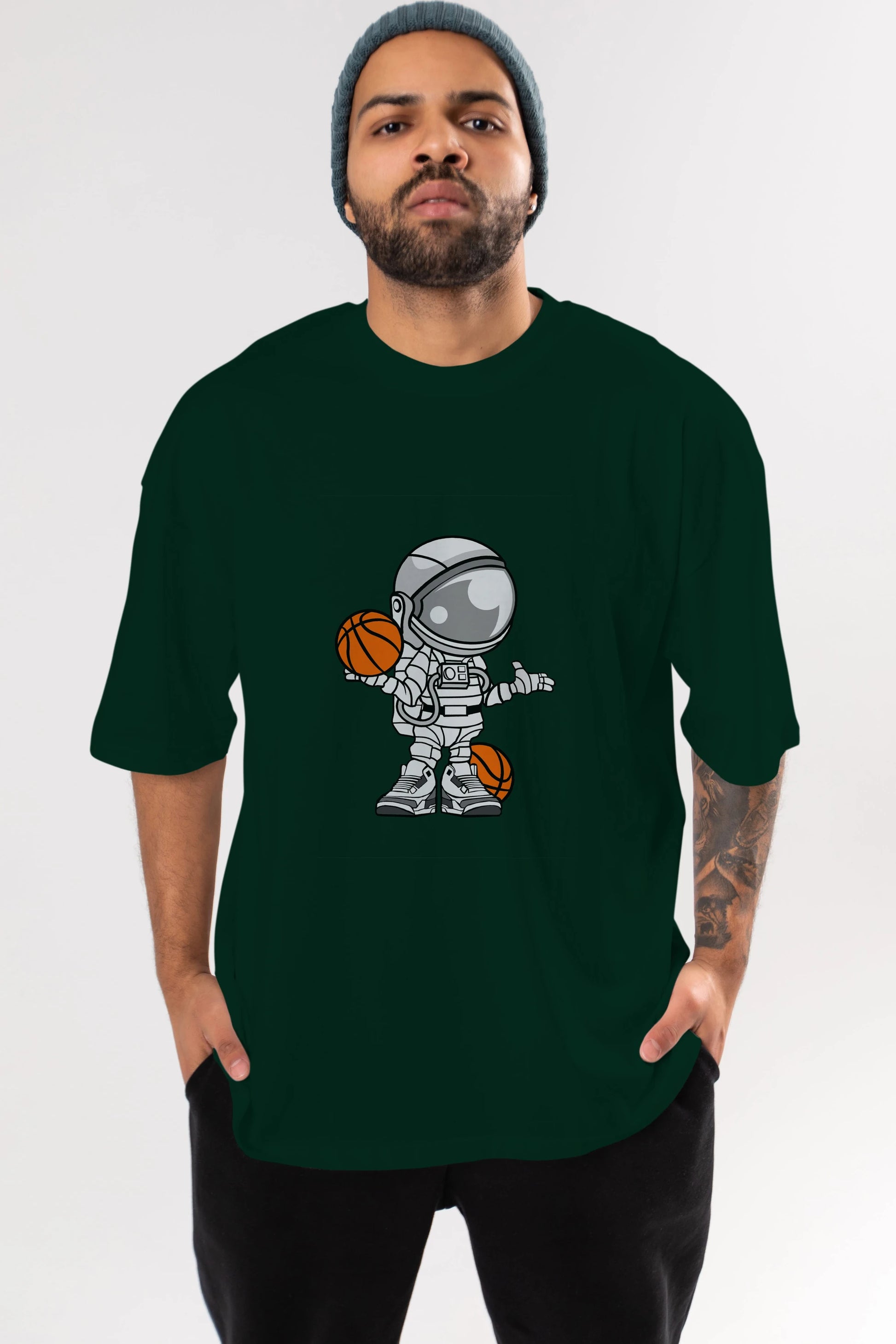 Astronaut Basketball Player Ön Baskılı Oversize t-shirt Erkek Kadın Unisex %100 Pamuk tişort