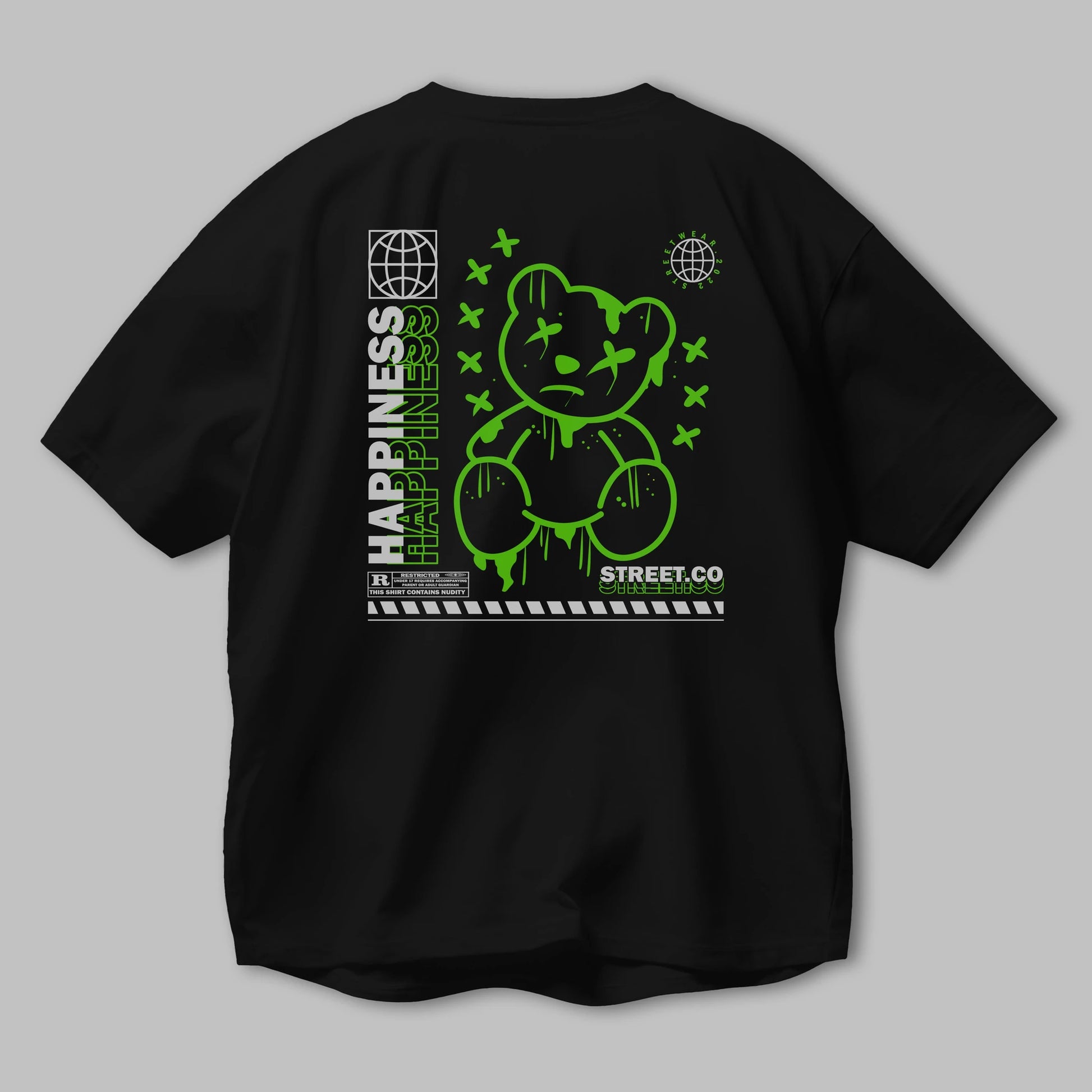 Happiness Bear 3 Arka Baskılı Oversize t-shirt Erkek Kadın Unisex