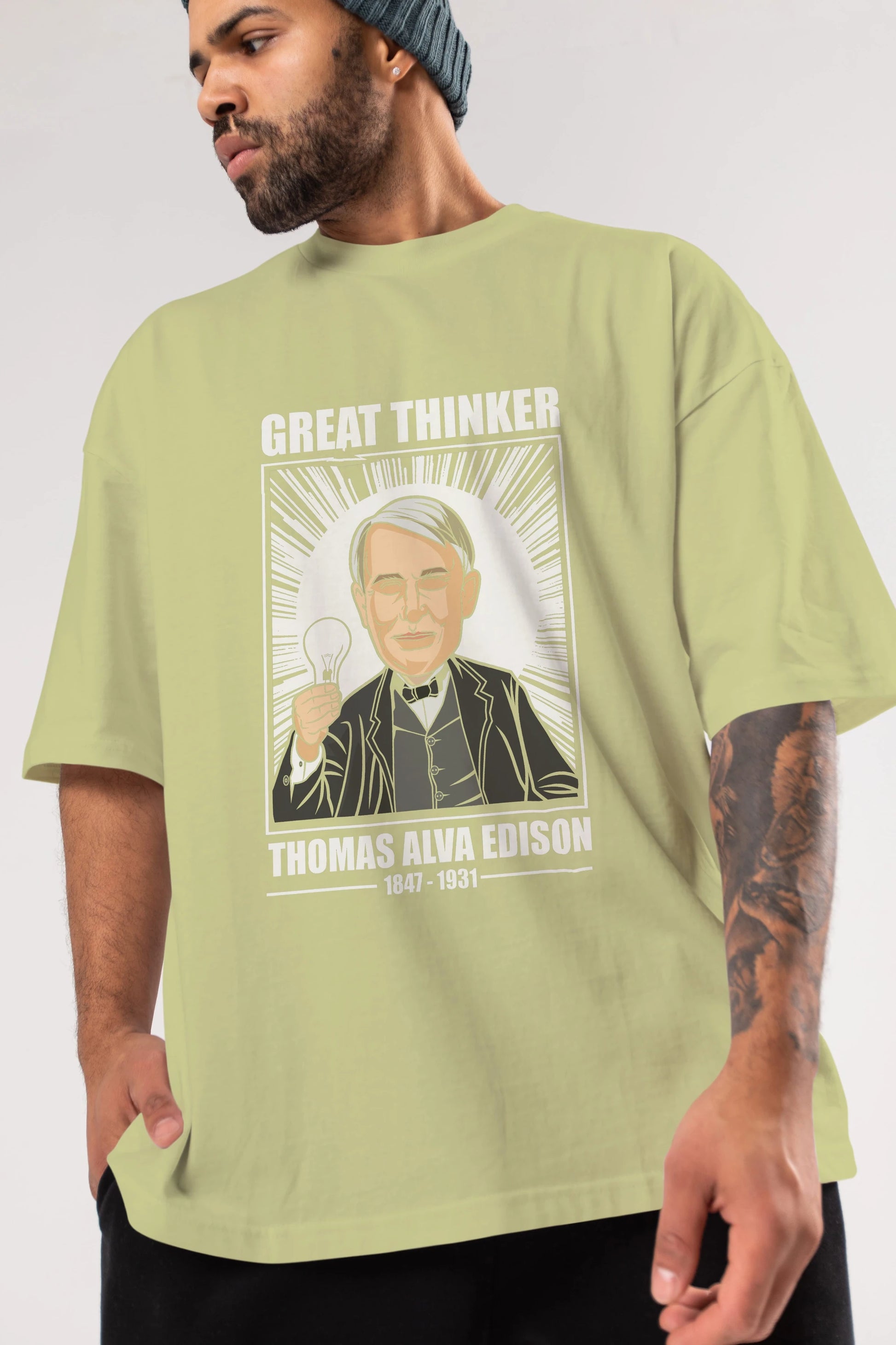 Thomas Alfa Edison Ön Baskılı Oversize t-shirt Erkek Kadın Unisex %100 Pamuk tişort