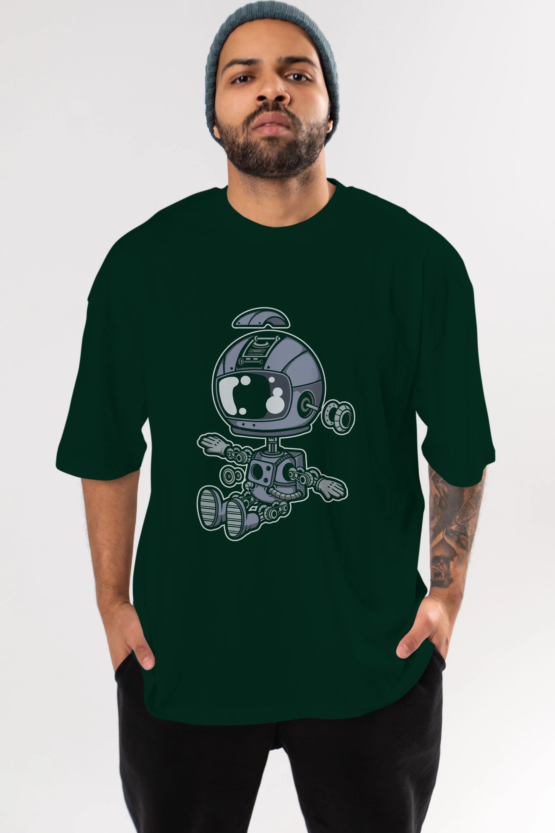 Astronaut Robot Ön Baskılı Oversize t-shirt Erkek Kadın Unisex