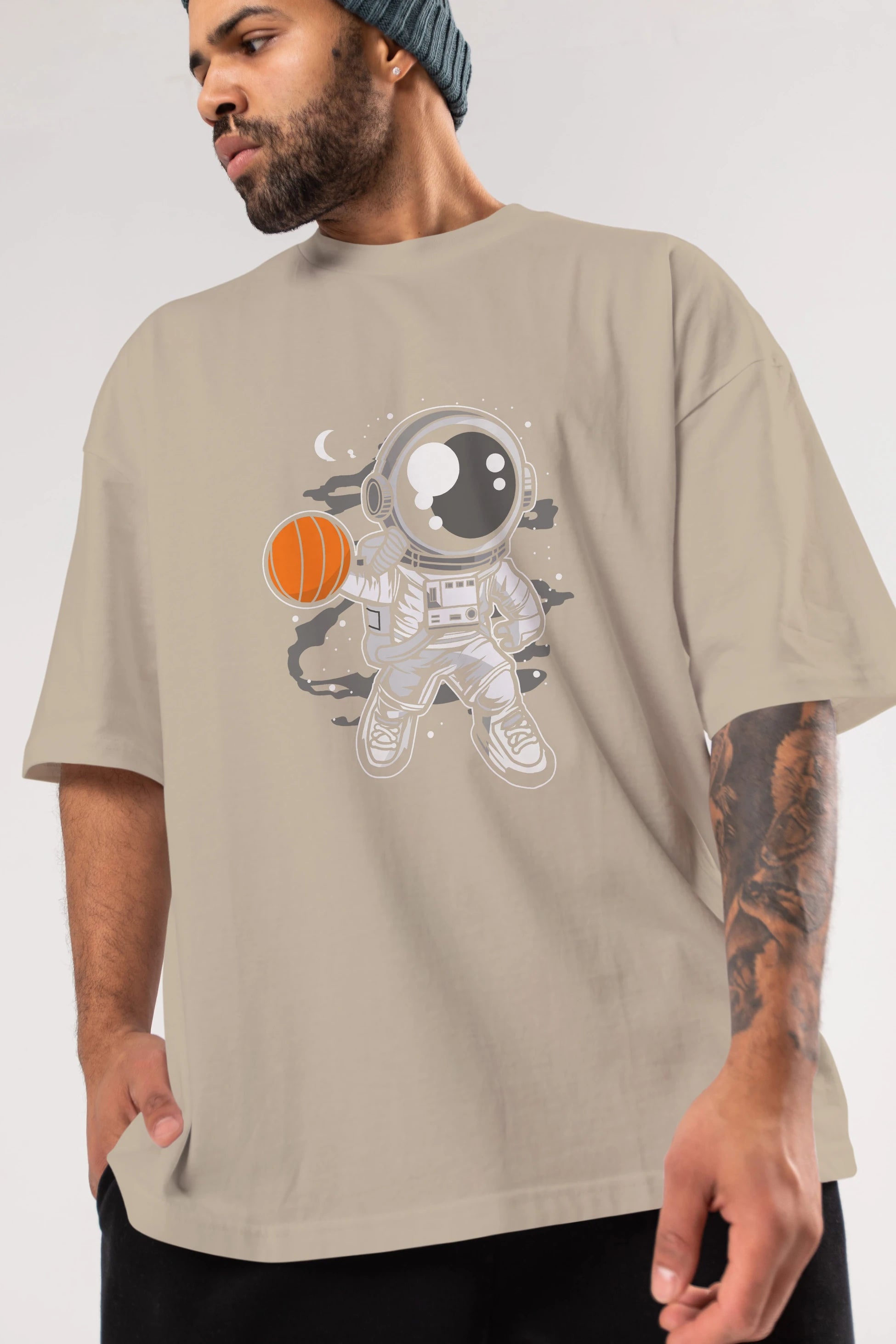 Astronaut Basketball Ön Baskılı Oversize t-shirt Erkek Kadın Unisex