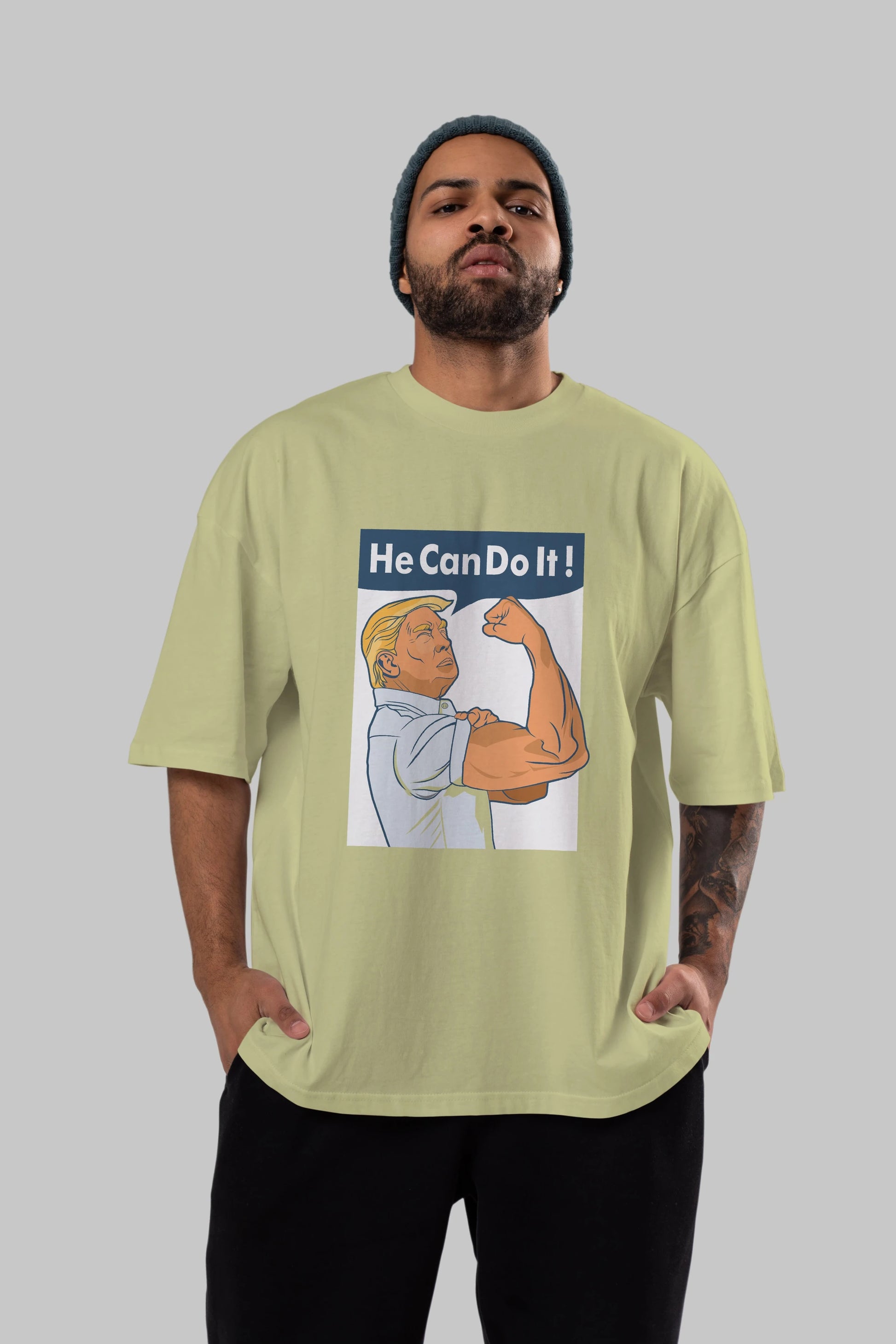 He Can Do It Trump Ön Baskılı Oversize t-shirt Erkek Kadın Unisex %100 Pamuk tişort
