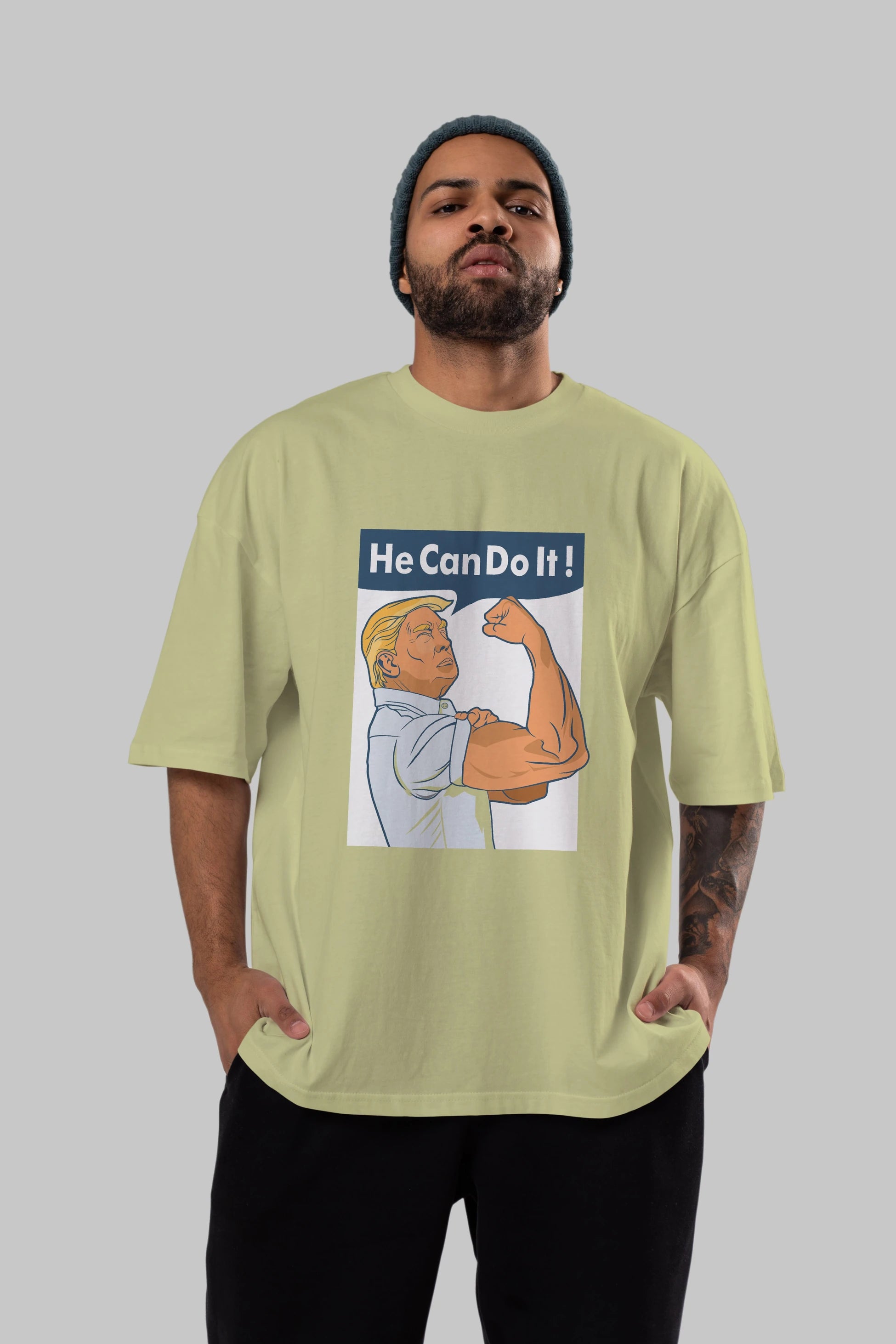 He Can Do It Trump Ön Baskılı Oversize t-shirt Erkek Kadın Unisex %100 Pamuk tişort