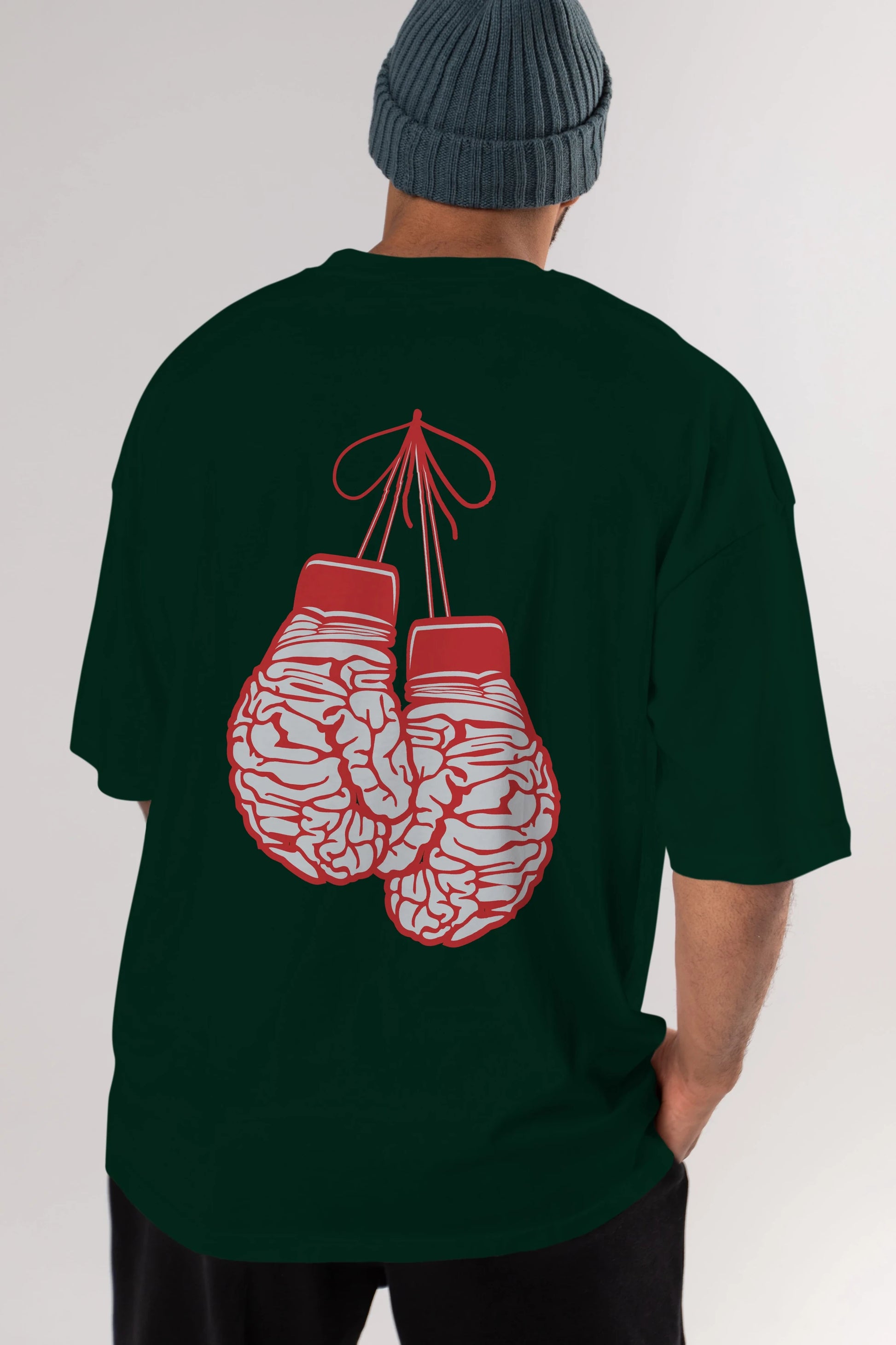 Brain Gloves Arka Baskılı Oversize t-shirt %100 pamuk Erkek Kadın Unisex