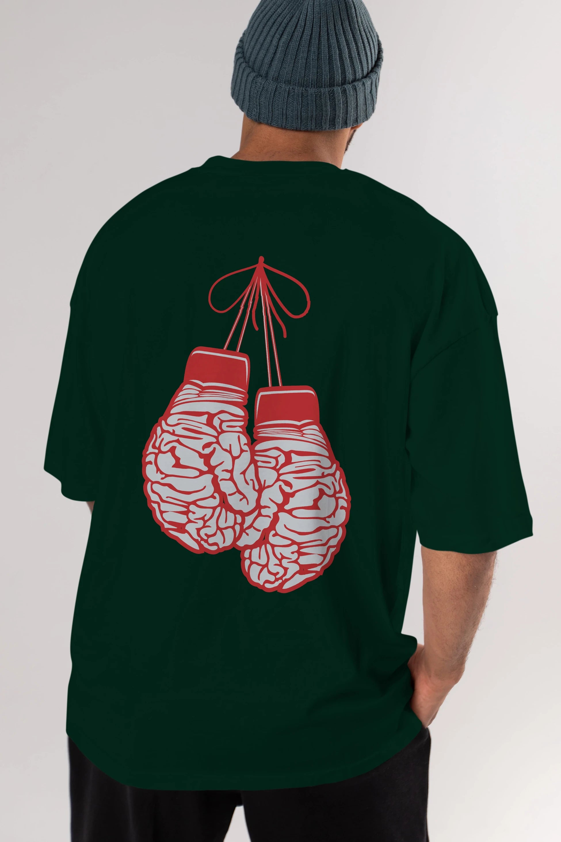 Brain Gloves Arka Baskılı Oversize t-shirt %100 pamuk Erkek Kadın Unisex