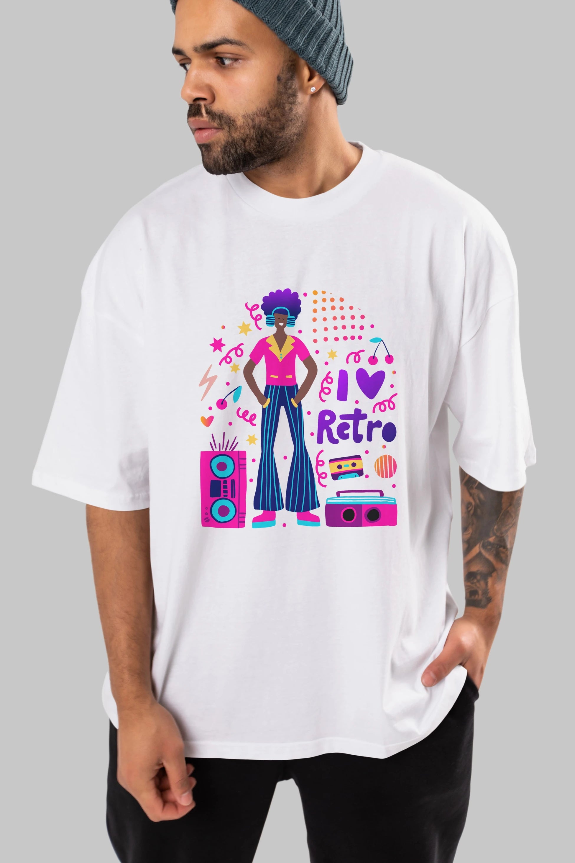 Retro Boy Party Ön Baskılı Oversize t-shirt Erkek Kadın Unisex
