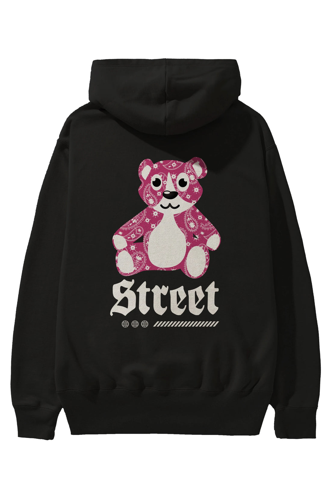 Street Bear Arka Baskılı Hoodie Oversize Kapüşonlu Sweatshirt Erkek Kadın Unisex
