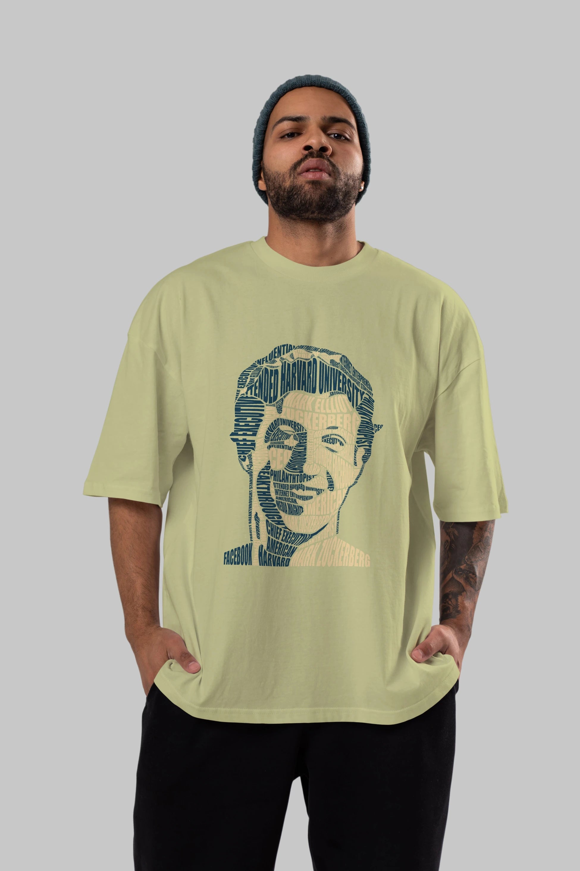 Mark Zuckerberg Calligram Ön Baskılı Oversize t-shirt %100 pamuk Erkek Kadın Unisex