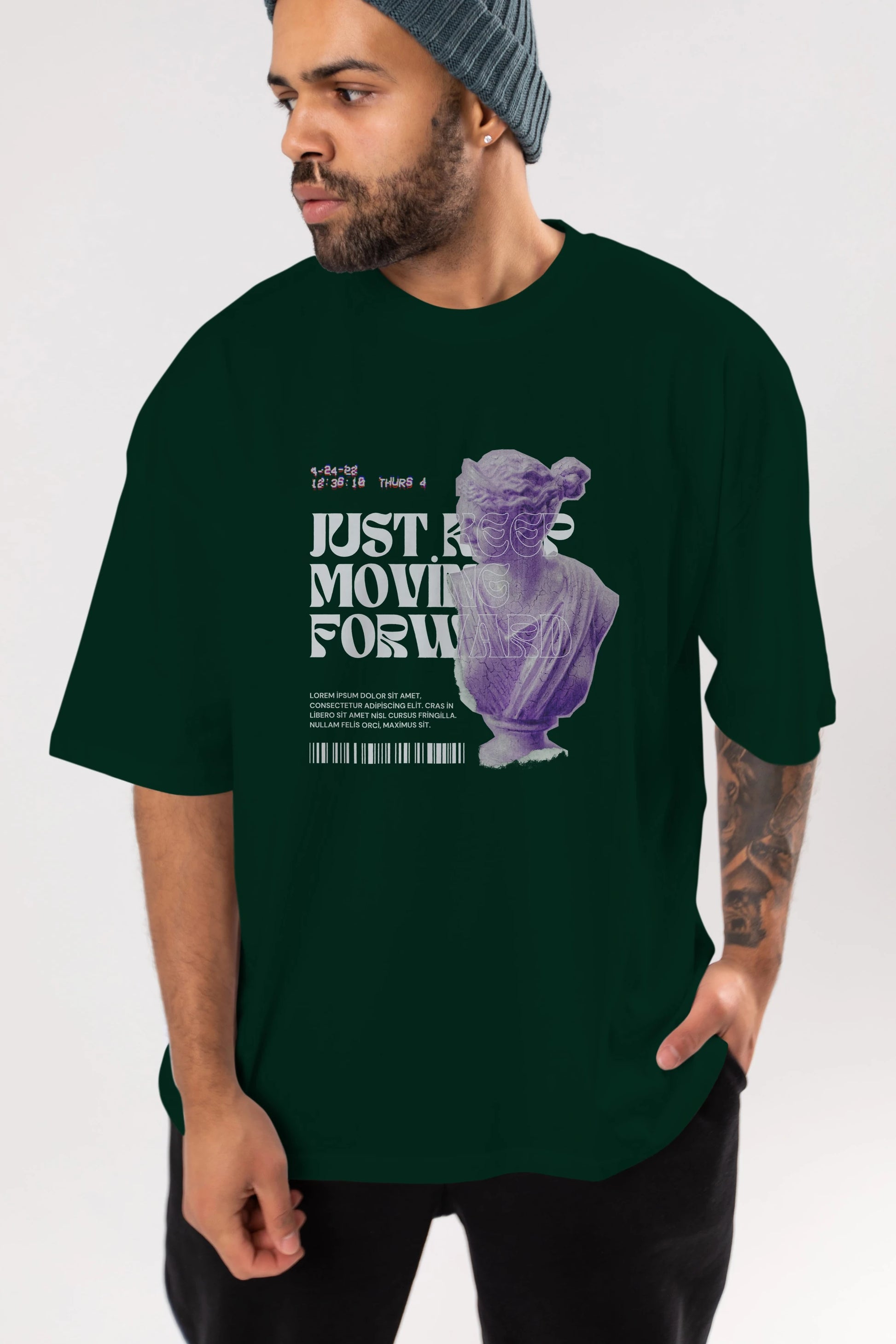 Just Keep Moving Forward Yazılı Ön Baskılı Oversize t-shirt Erkek Kadın Unisex
