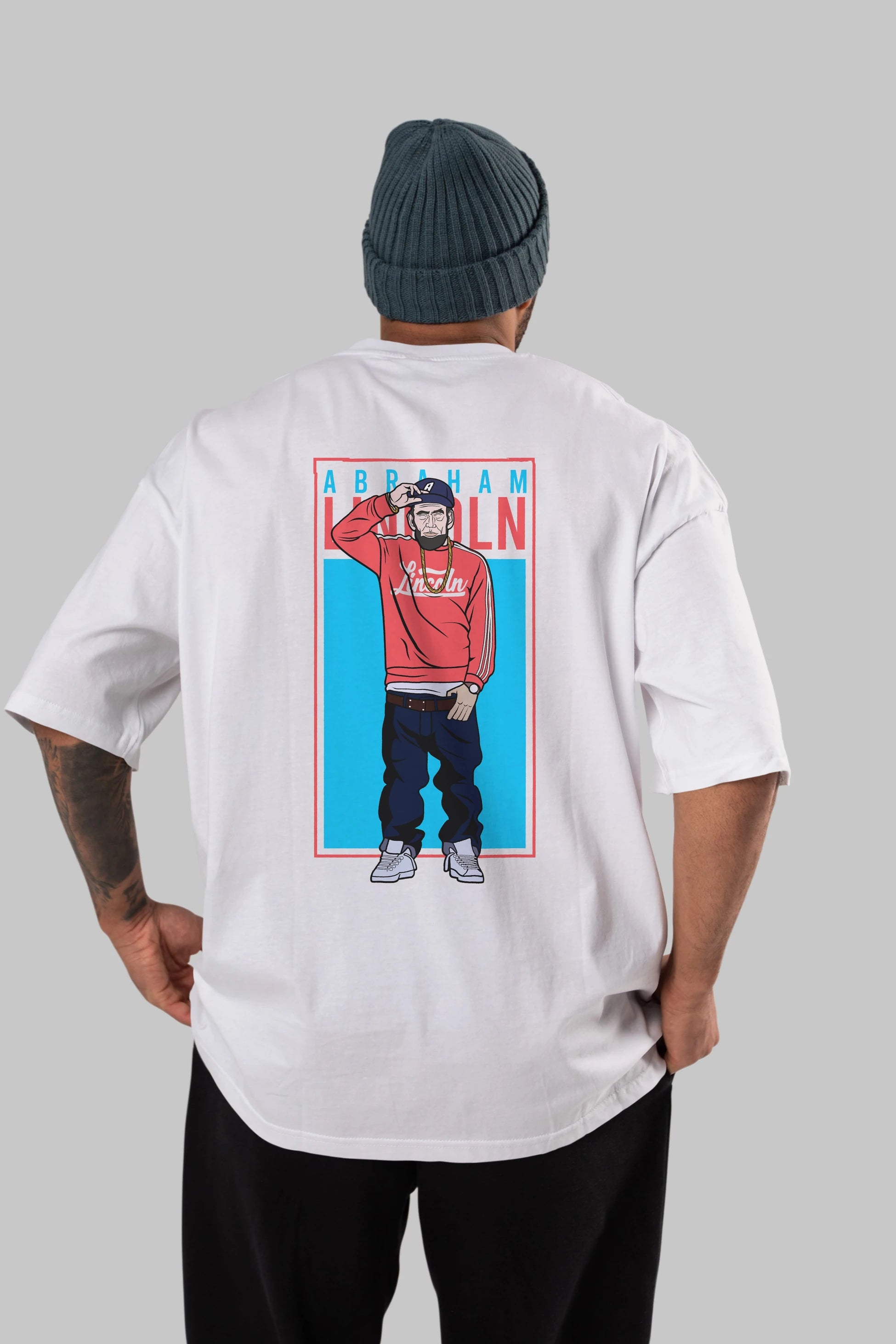 Abraham Lincoln Arka Baskılı Oversize t-shirt Erkek Kadın Unisex %100 Pamuk tişort