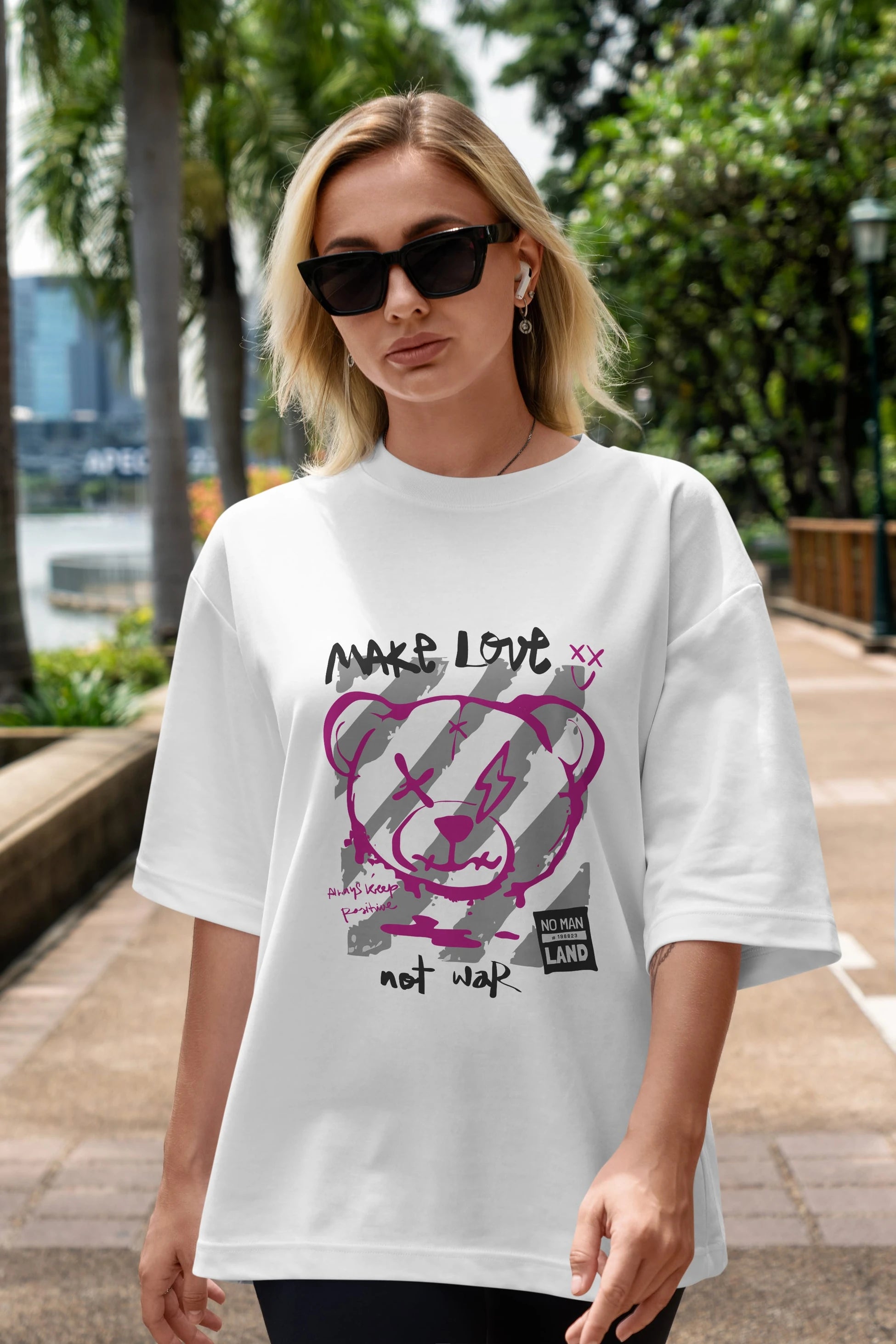 Make Love Bear Ön Baskılı Oversize t-shirt Erkek Kadın Unisex