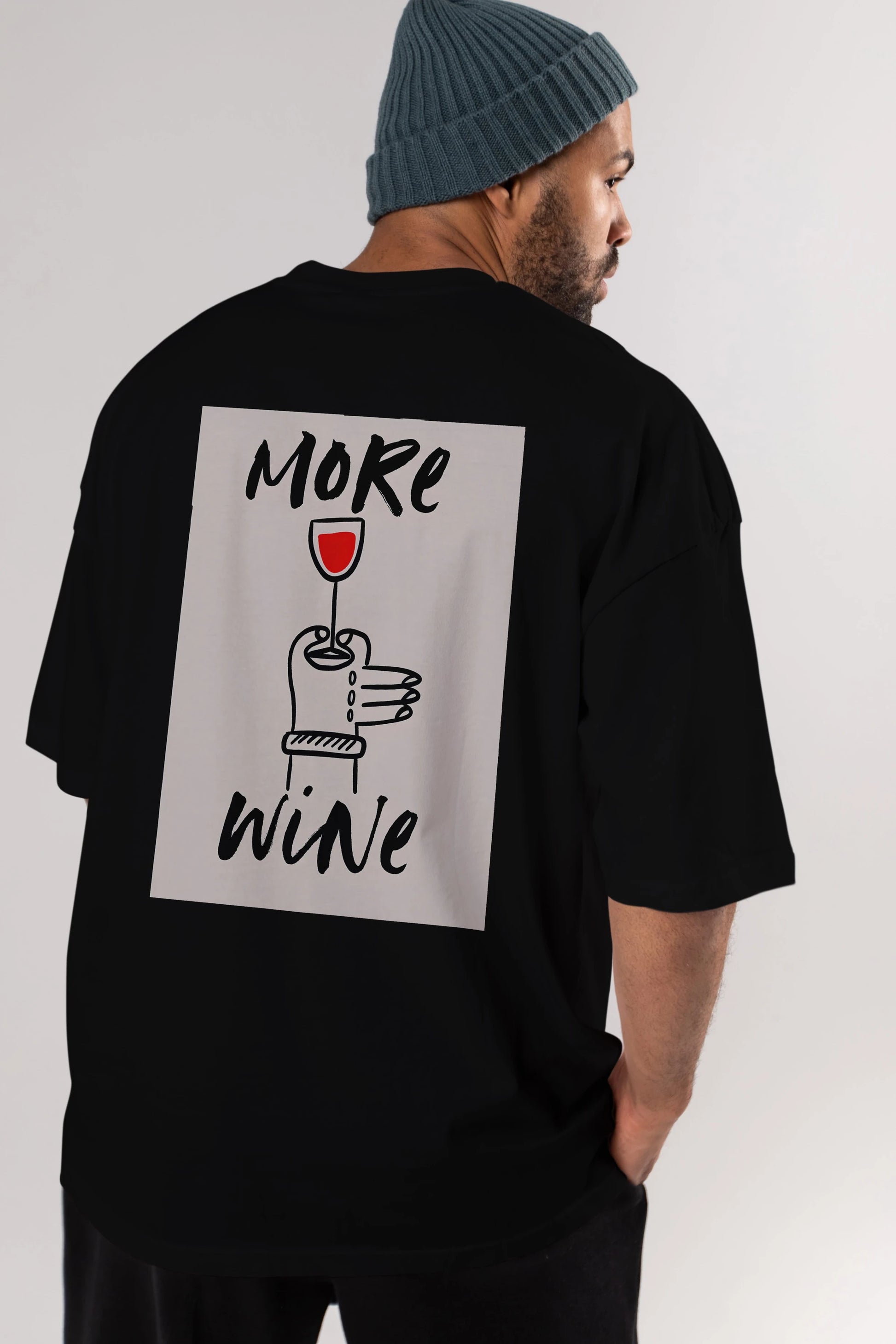 More Wine 2 Arka Baskılı Oversize t-shirt Erkek Kadın Unisex %100 Pamuk Bisiklet Yaka tişort