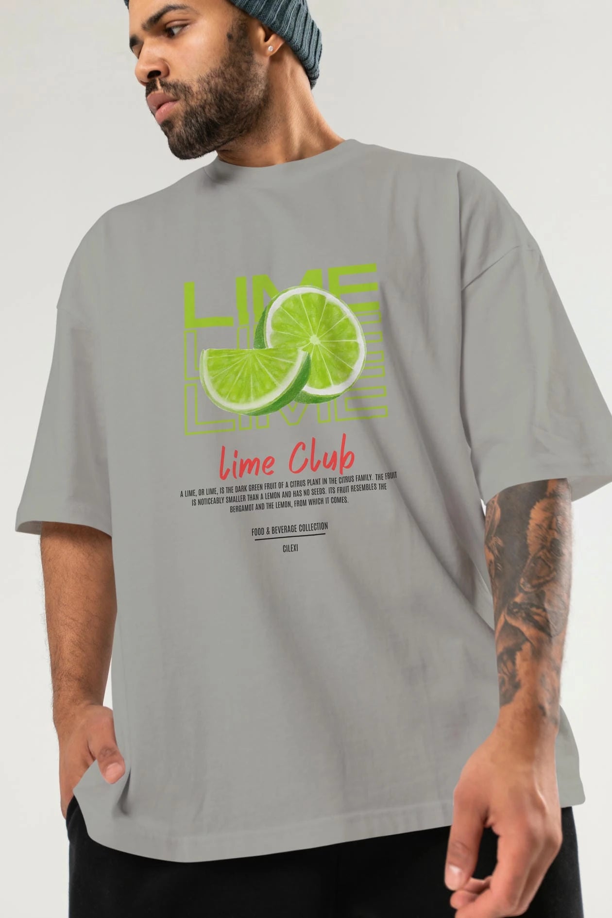 Lime Kokteyl Serisi ön Baskılı Oversize t-shirt Erkek Kadın %100 Pamuk Bisiklet Yaka tişort