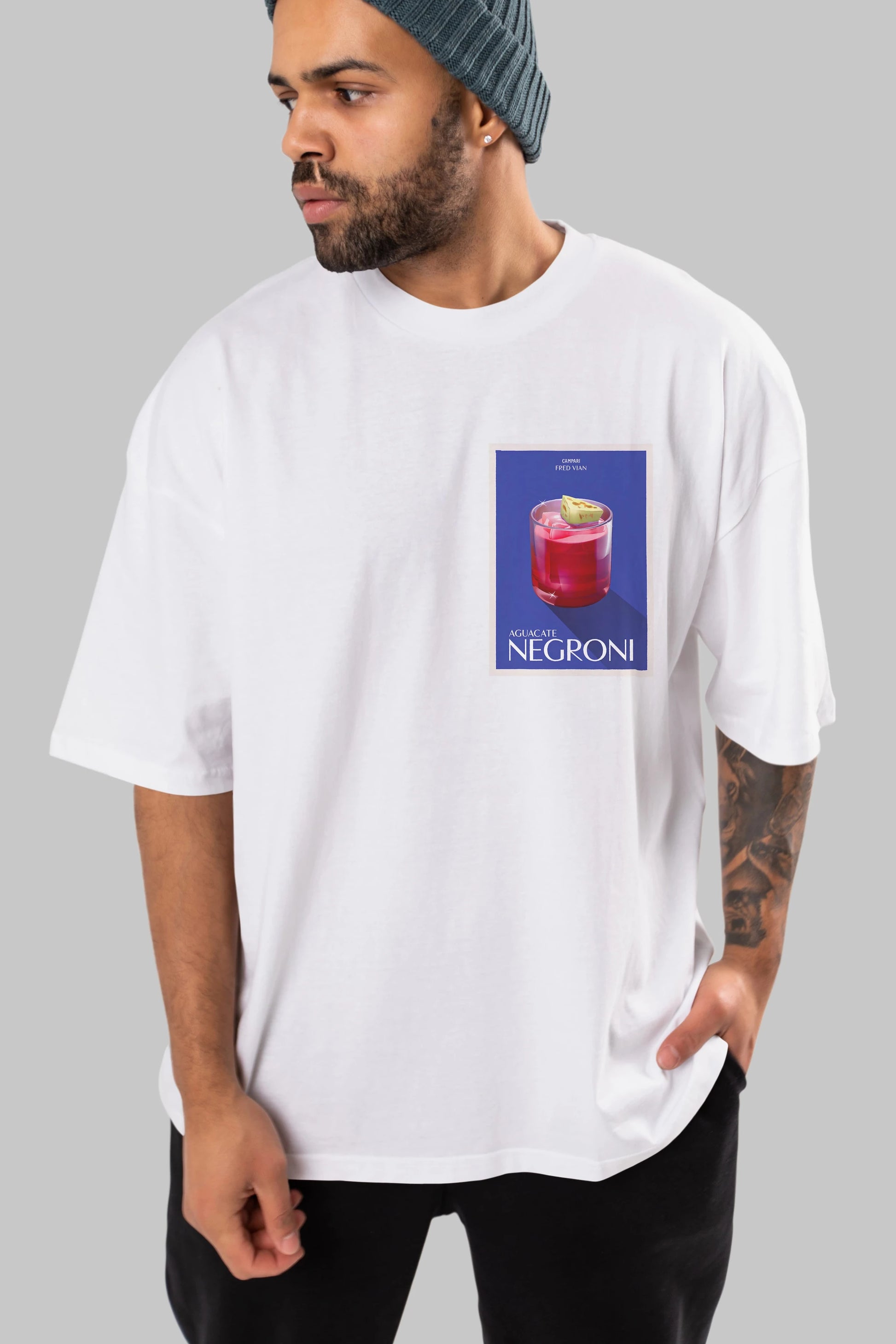 Aguacate Negroni Ön Sol Baskılı Oversize t-shirt Erkek Kadın Unisex %100 Pamuk Bisiklet Yaka tişort