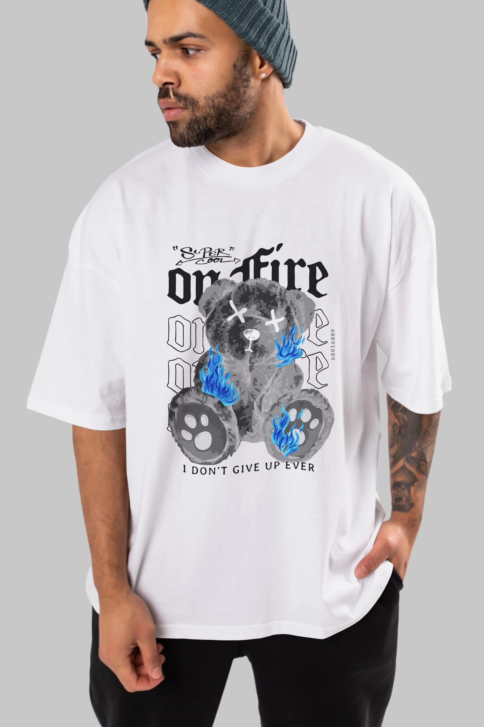 Teddy Bear On Fire Ön Baskılı Oversize t-shirt Erkek Kadın Unisex