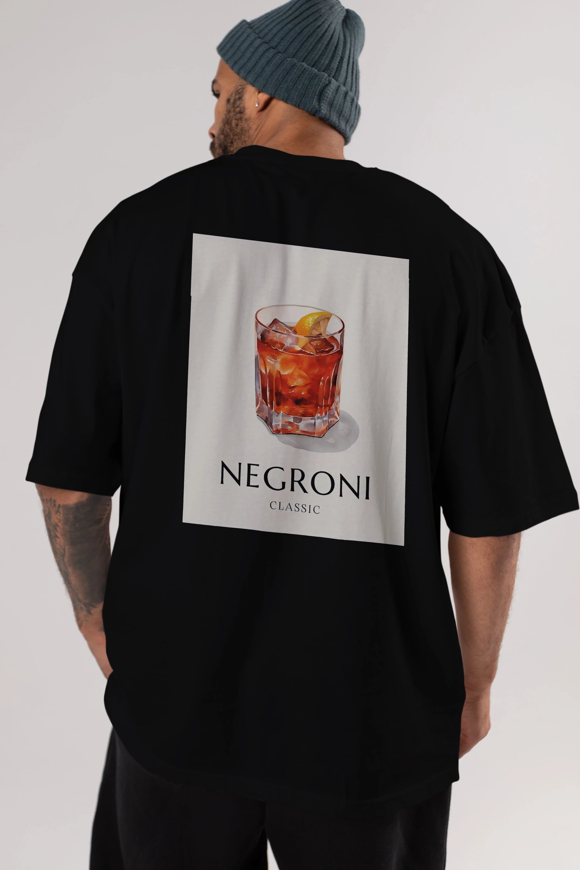 Negroni Classic Arka Baskılı Oversize t-shirt Erkek Kadın Unisex %100 Pamuk Bisiklet Yaka tişort