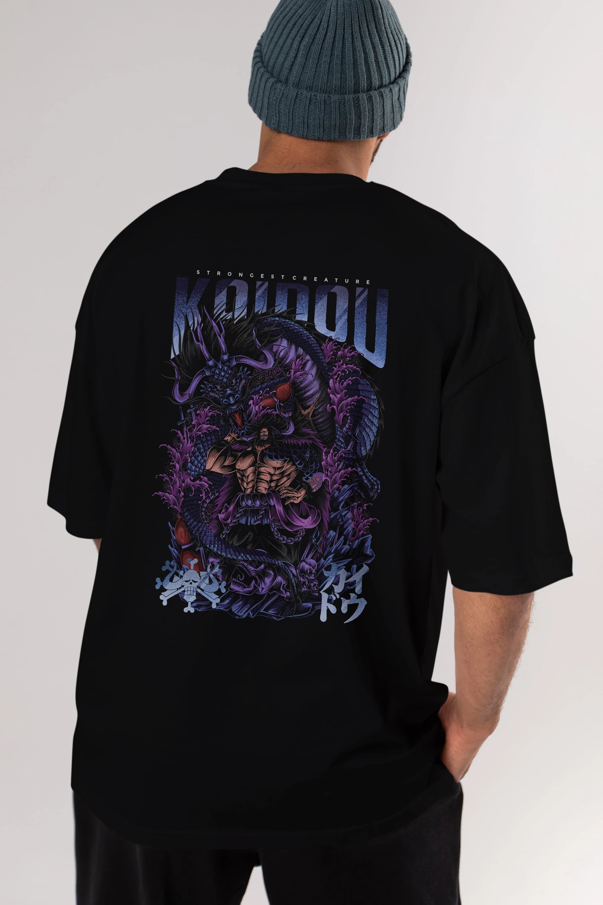KAIDOU ONE PIECE Anime Arka Baskılı Oversize t-shirt Erkek Kadın Unisex