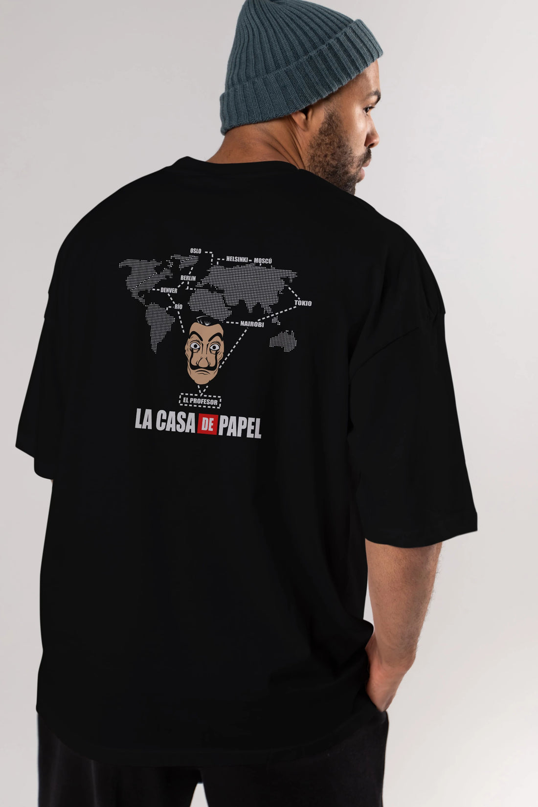 La Casa De Papel Arka Baskılı Oversize t-shirt Erkek Kadın Unisex %100 Pamuk Bisiklet Yaka tişort