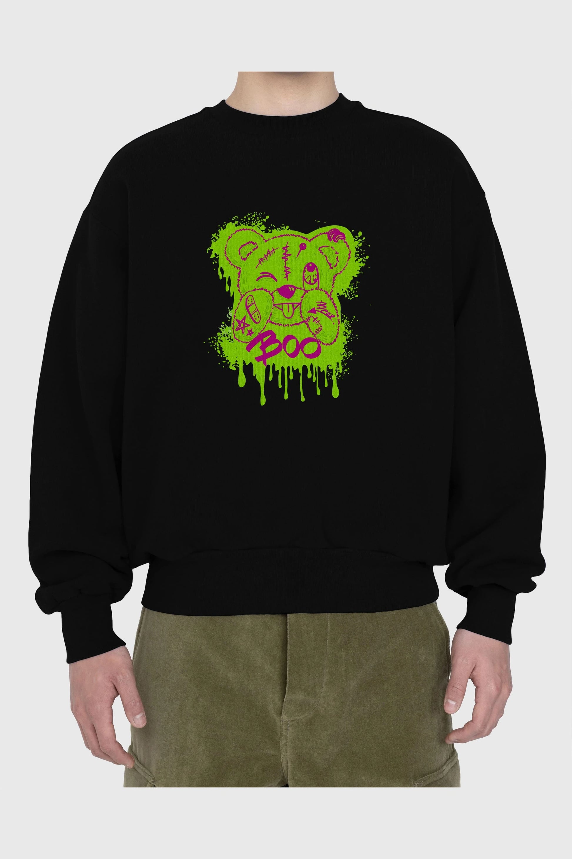 Boo  Bear Ön Baskılı Oversize Sweatshirt Erkek Kadın Unisex