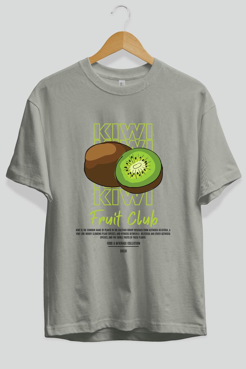 Kiwi Ön Baskılı Oversize t-shirt Erkek Kadın Pamuk Bisiklet Yaka tişort