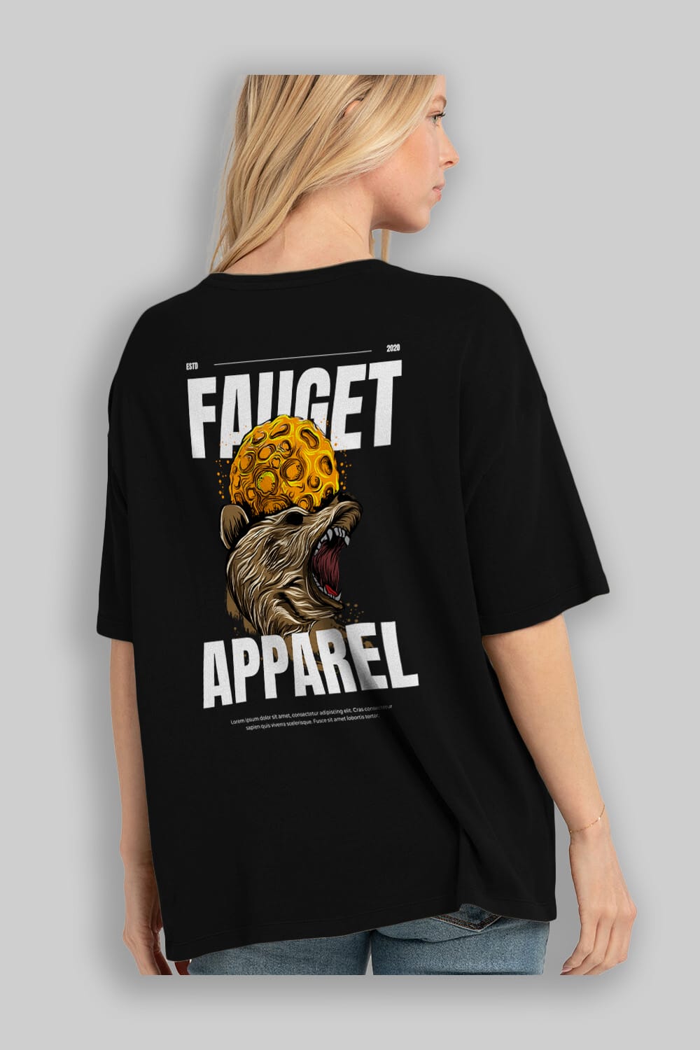 Bear Angry Fauget Apparel Arka Baskılı Oversize t-shirt Erkek Kadın Unisex