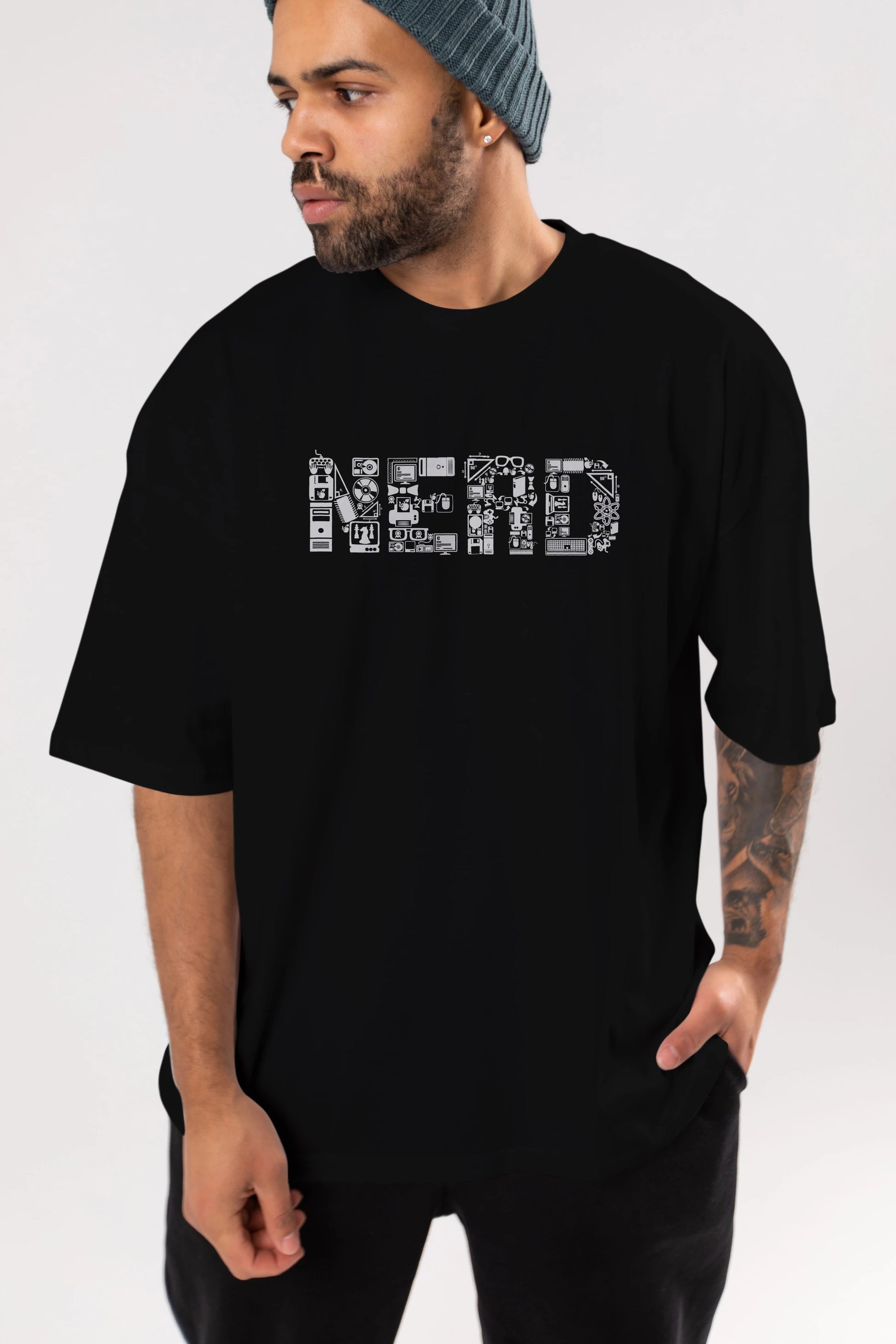 NERD Ön Baskılı Oversize t-shirt %100 pamuk Erkek Kadın Unisex