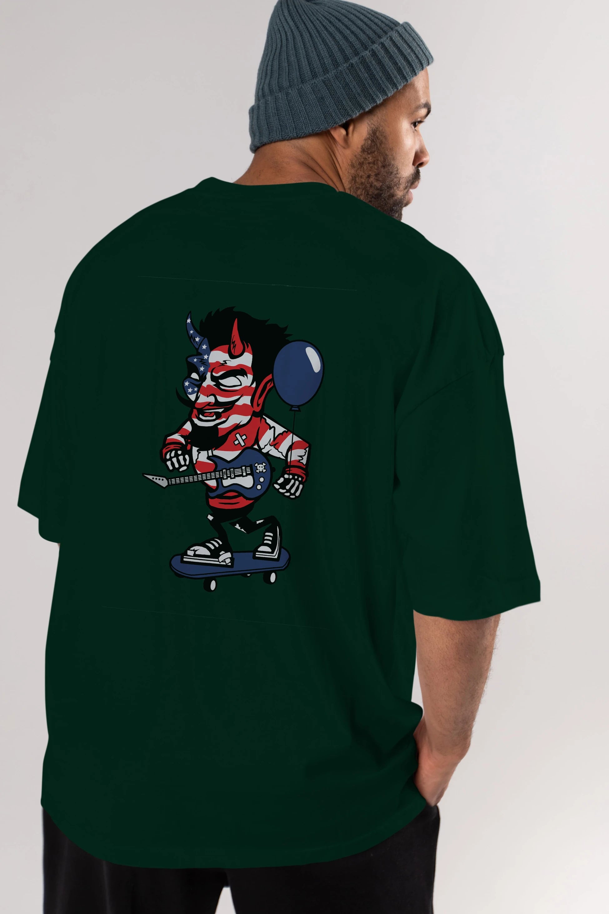 American Devil Skater Arka Baskılı Oversize t-shirt Erkek Kadın Unisex %100 Pamuk tişort
