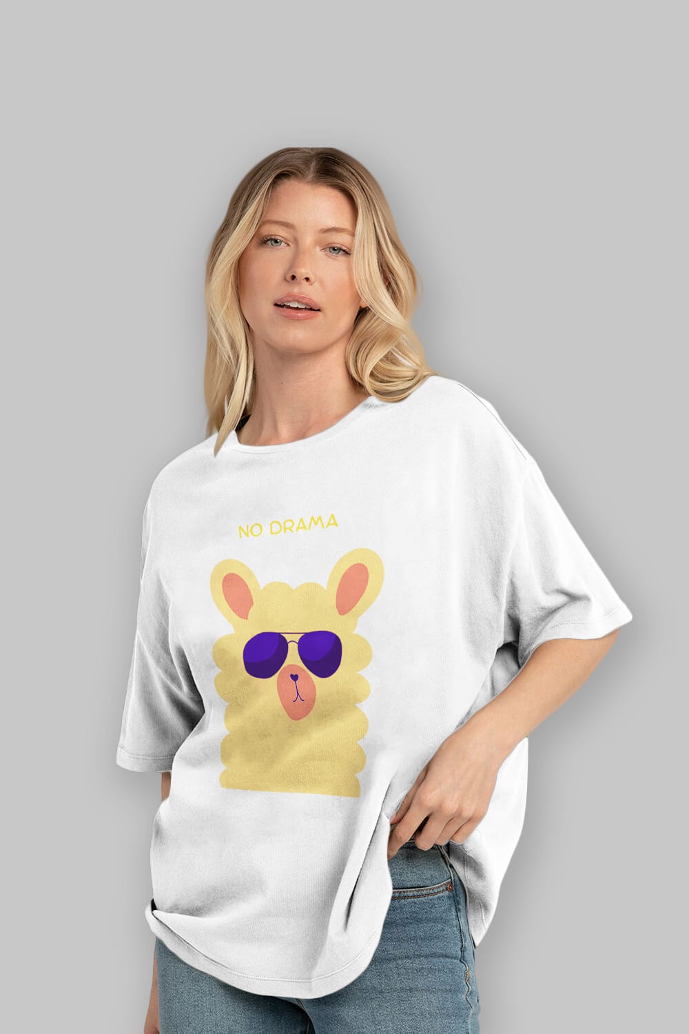 No Drama Yazılı Lama Ön Baskılı Oversize t-shirt Erkek Kadın Unisex