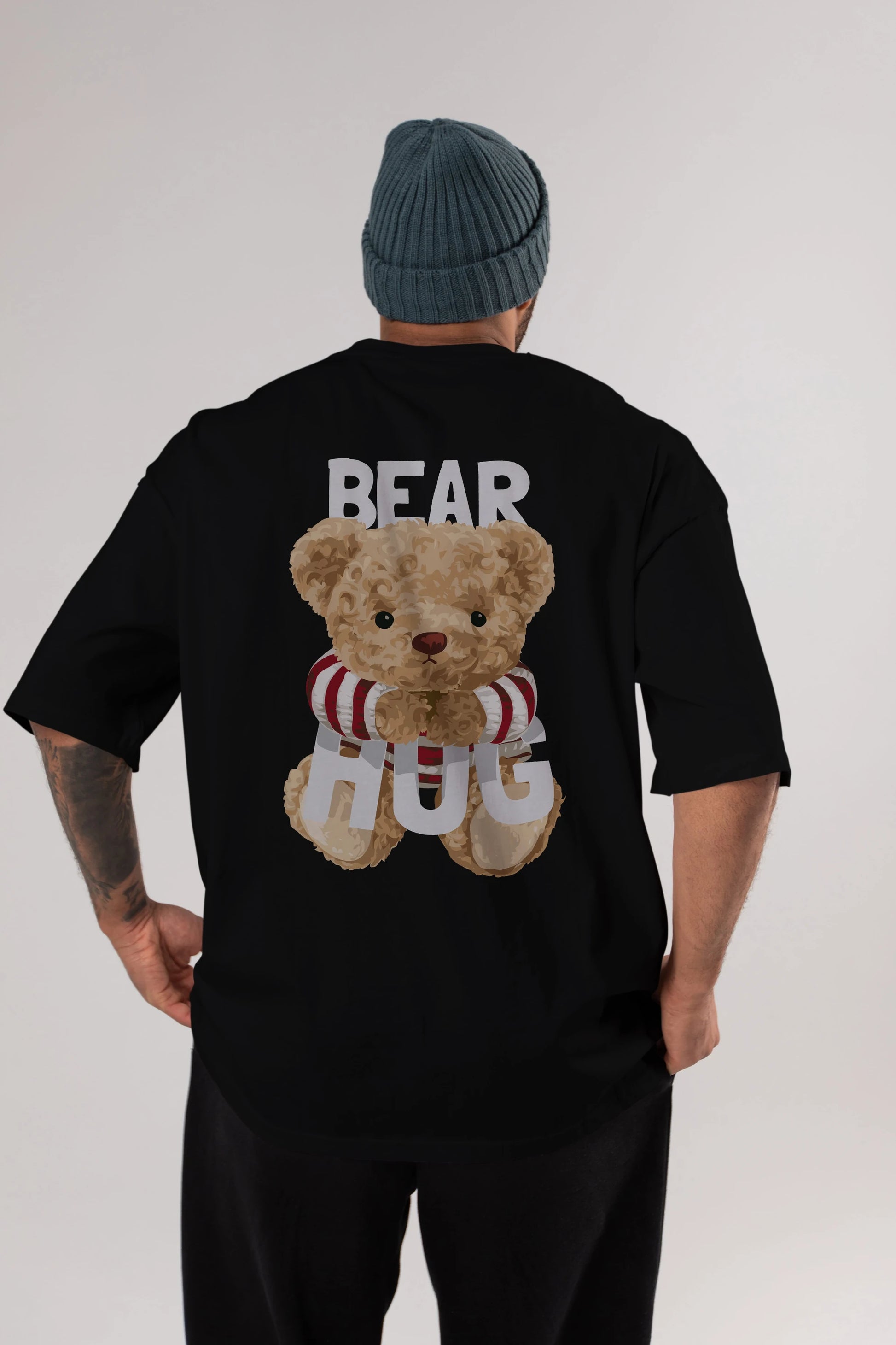 Teddy Bear Hug Arka Baskılı Oversize t-shirt Erkek Kadın Unisex %100 Pamuk