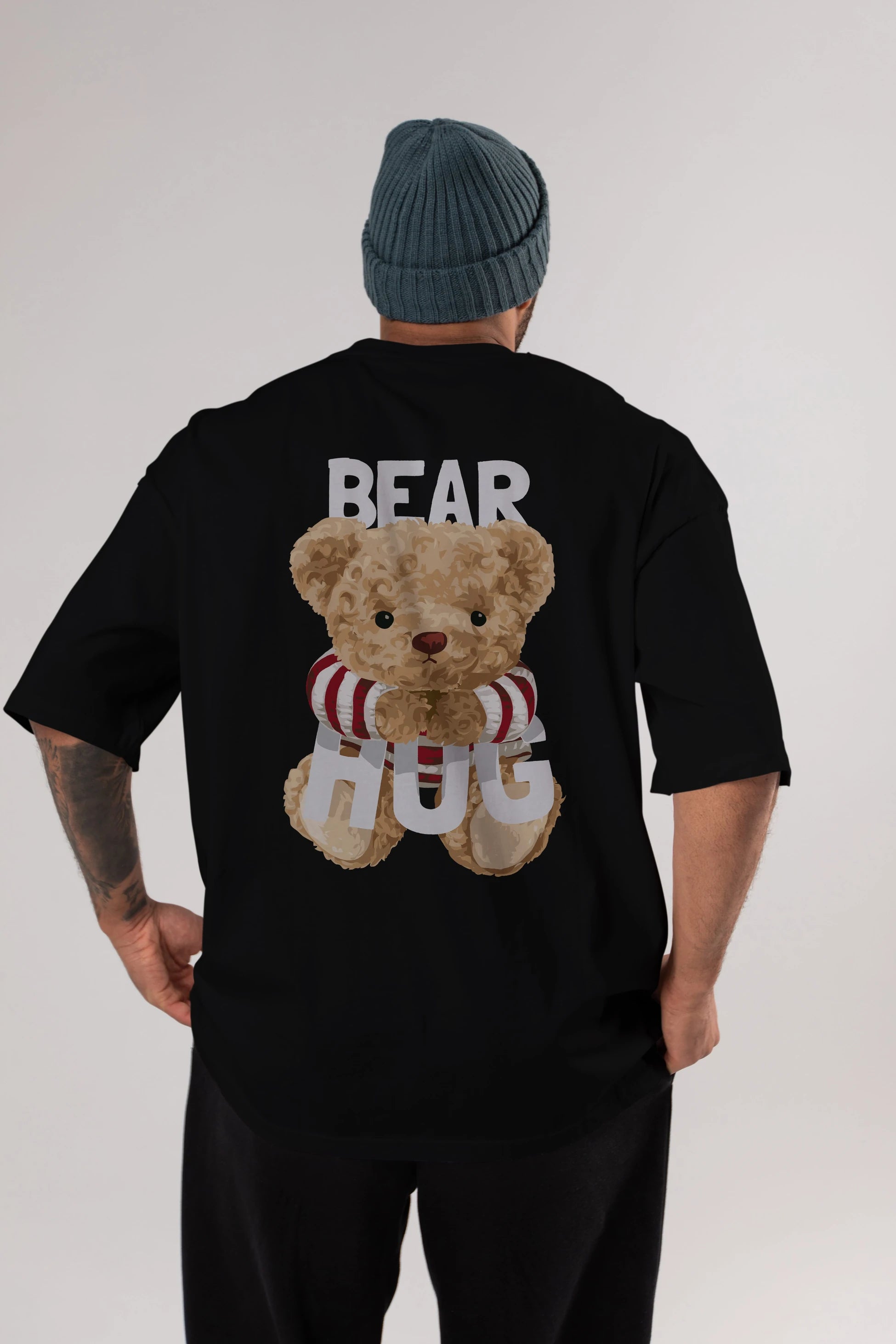 Teddy Bear Hug Arka Baskılı Oversize t-shirt Erkek Kadın Unisex %100 Pamuk