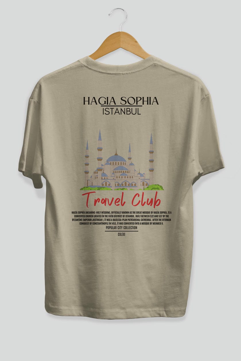 Hagia Sophia İstanbul Arka Baskılı Oversize t-shirt Erkek Kadın Pamuk Bisiklet Yaka tişort