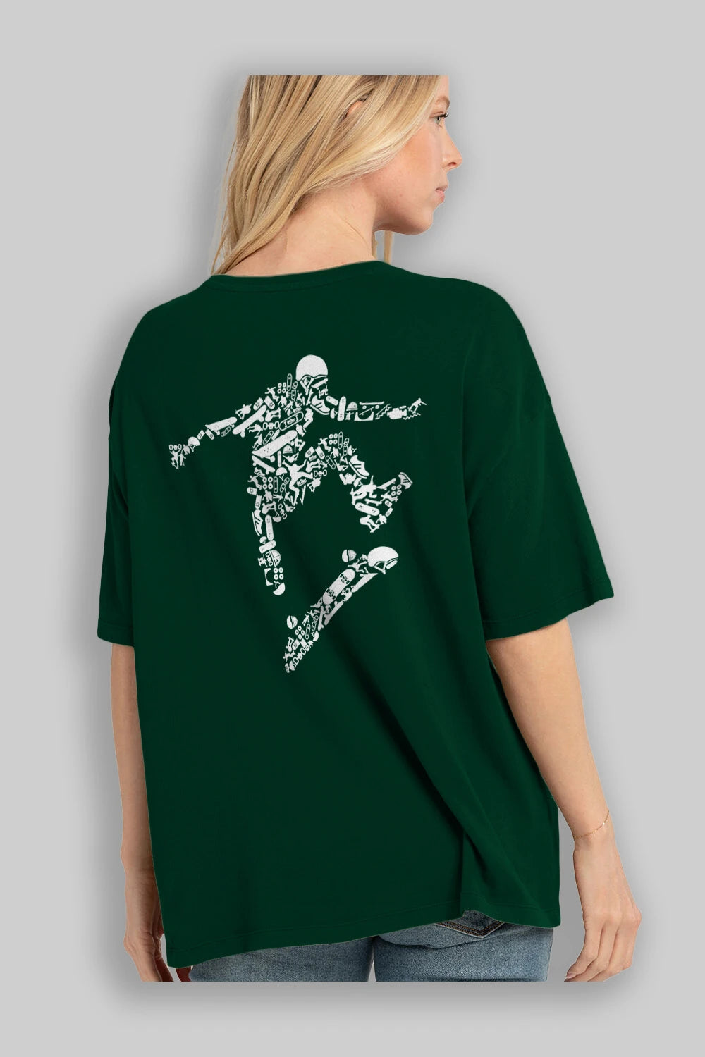 Skater Arka Baskılı Oversize t-shirt %100 pamuk Erkek Kadın Unisex