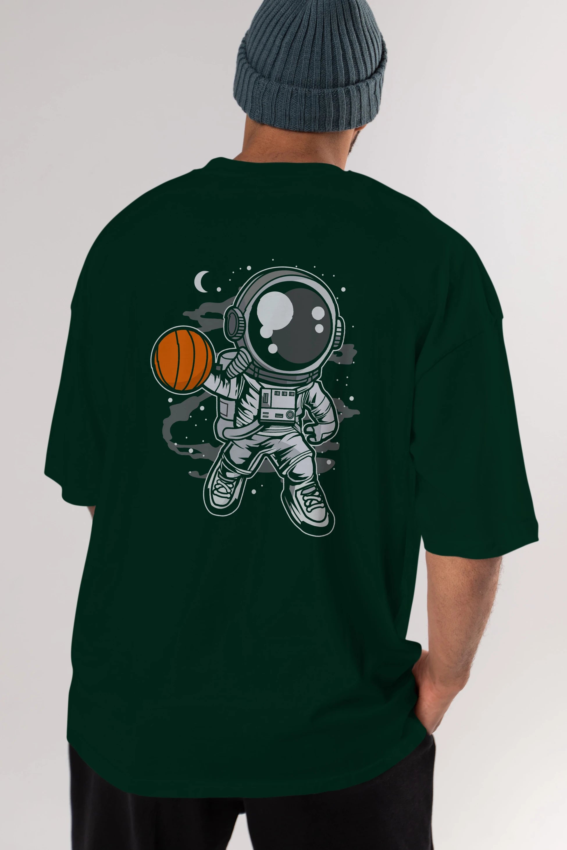 Astronaut Basketball Arka Baskılı Oversize t-shirt Erkek Kadın Unisex