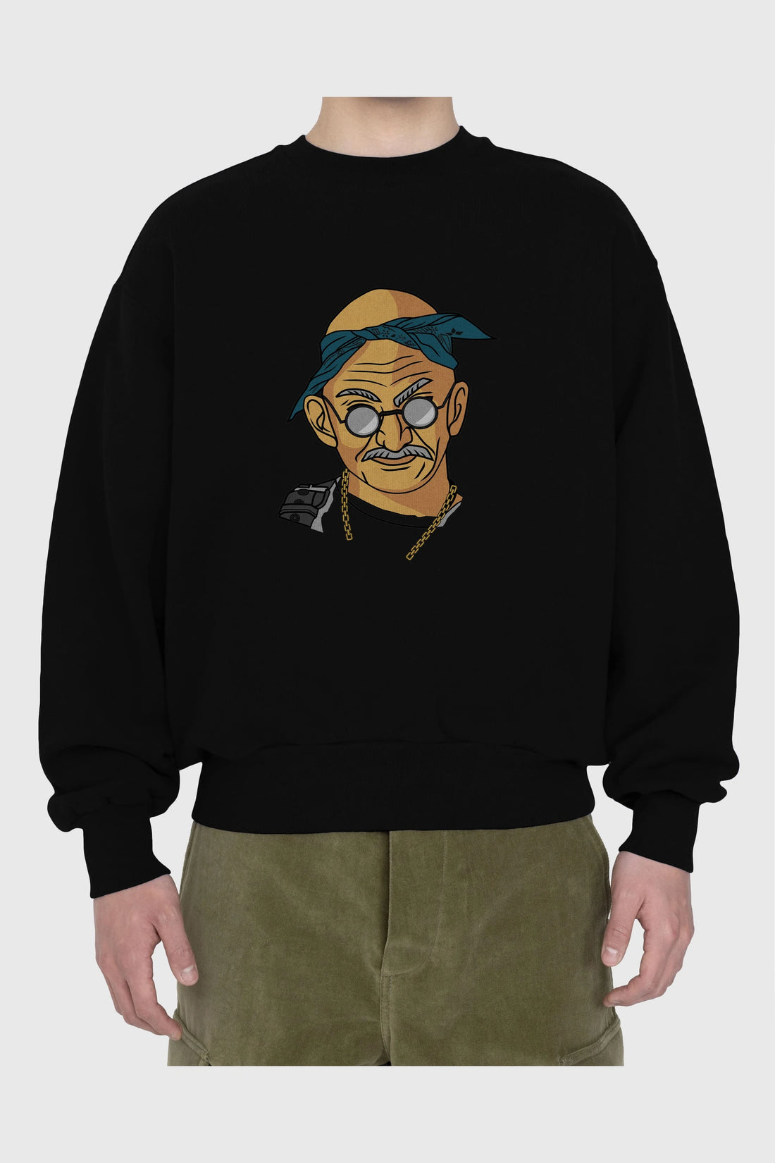 Tupac Gandhi Ön Baskılı Oversize Sweatshirt Erkek Kadın Unisex