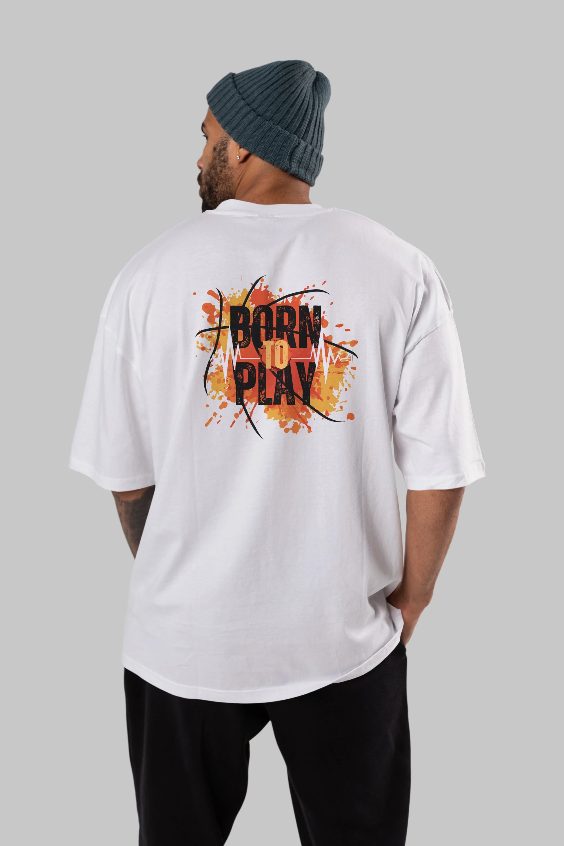 Born to Play Yazılı Arka Baskılı Oversize t-shirt Erkek Kadın Unisex