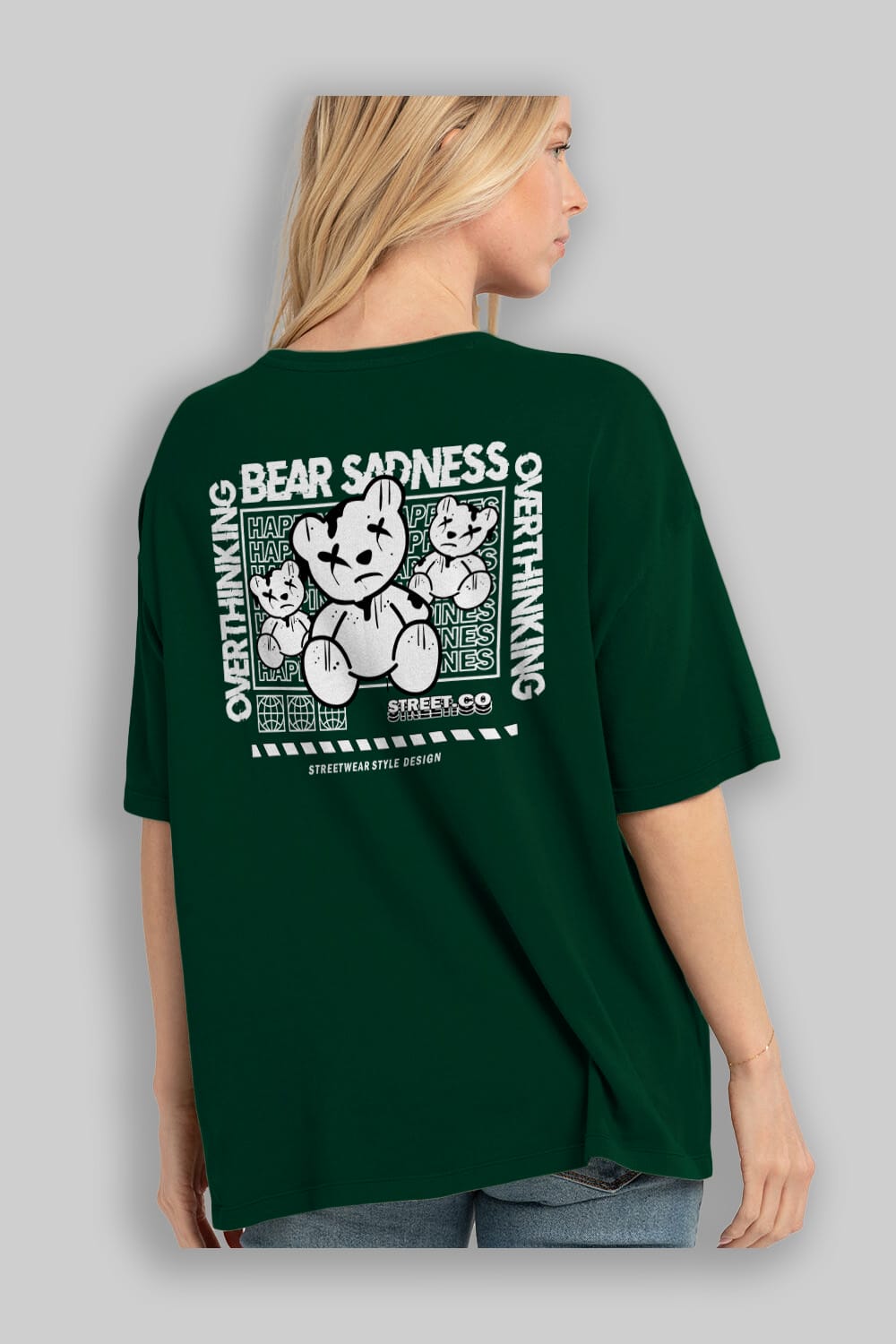 Bear Sadness 2 Arka Baskılı Oversize t-shirt Erkek Kadın Unisex