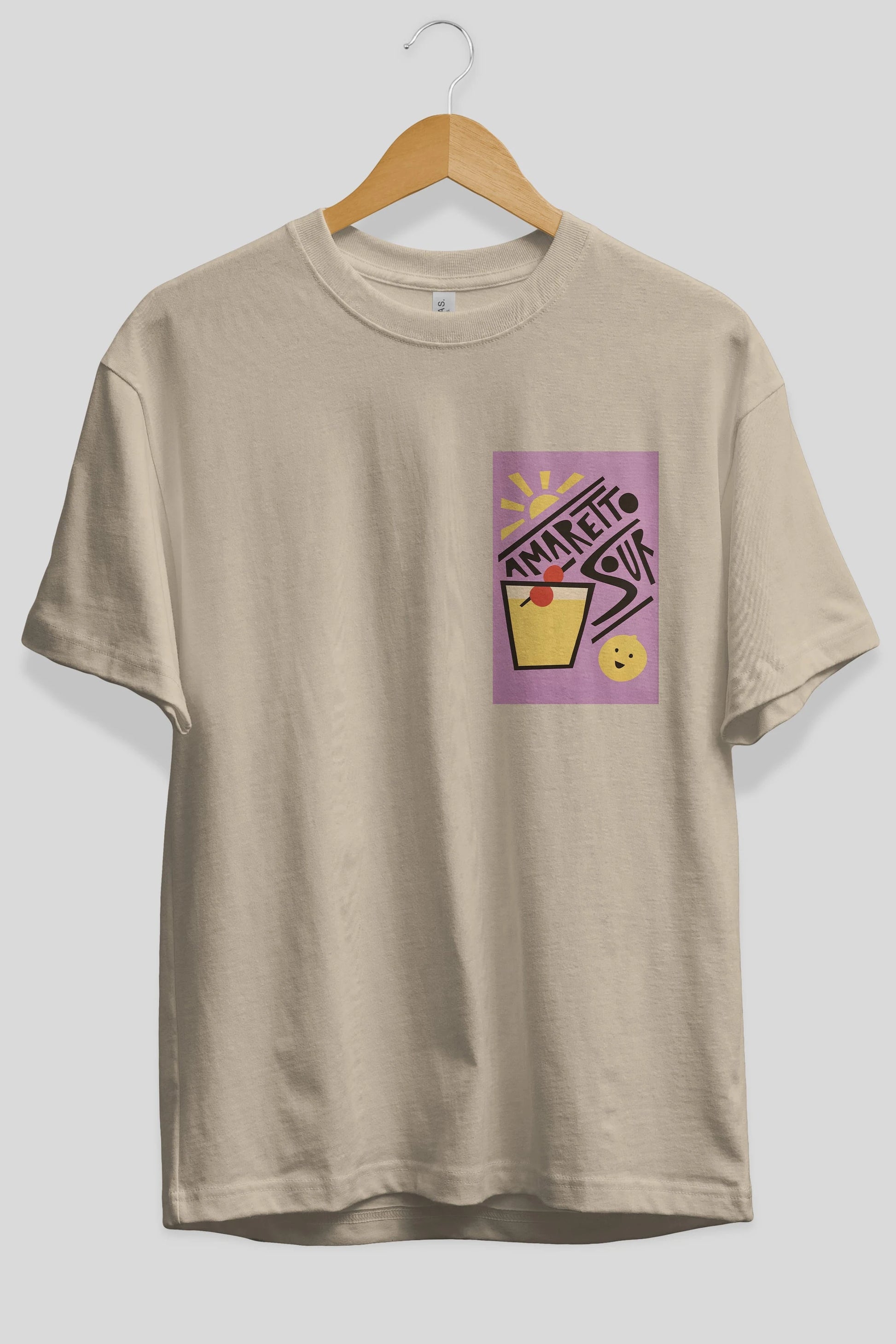 Amaretto Sour Ön Sol Baskılı Oversize t-shirt Erkek Kadın Unisex %100 Pamuk Bisiklet Yaka tişort