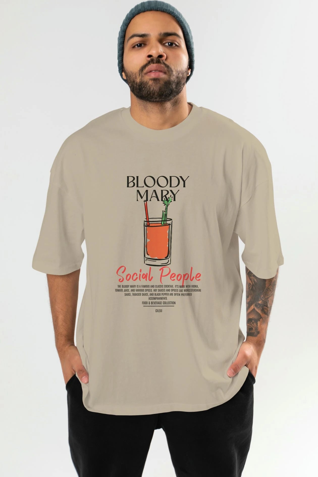 Bloody Mary Kokteyl Serisi ön Baskılı Oversize t-shirt Erkek Kadın %100 Pamuk Bisiklet Yaka tişort