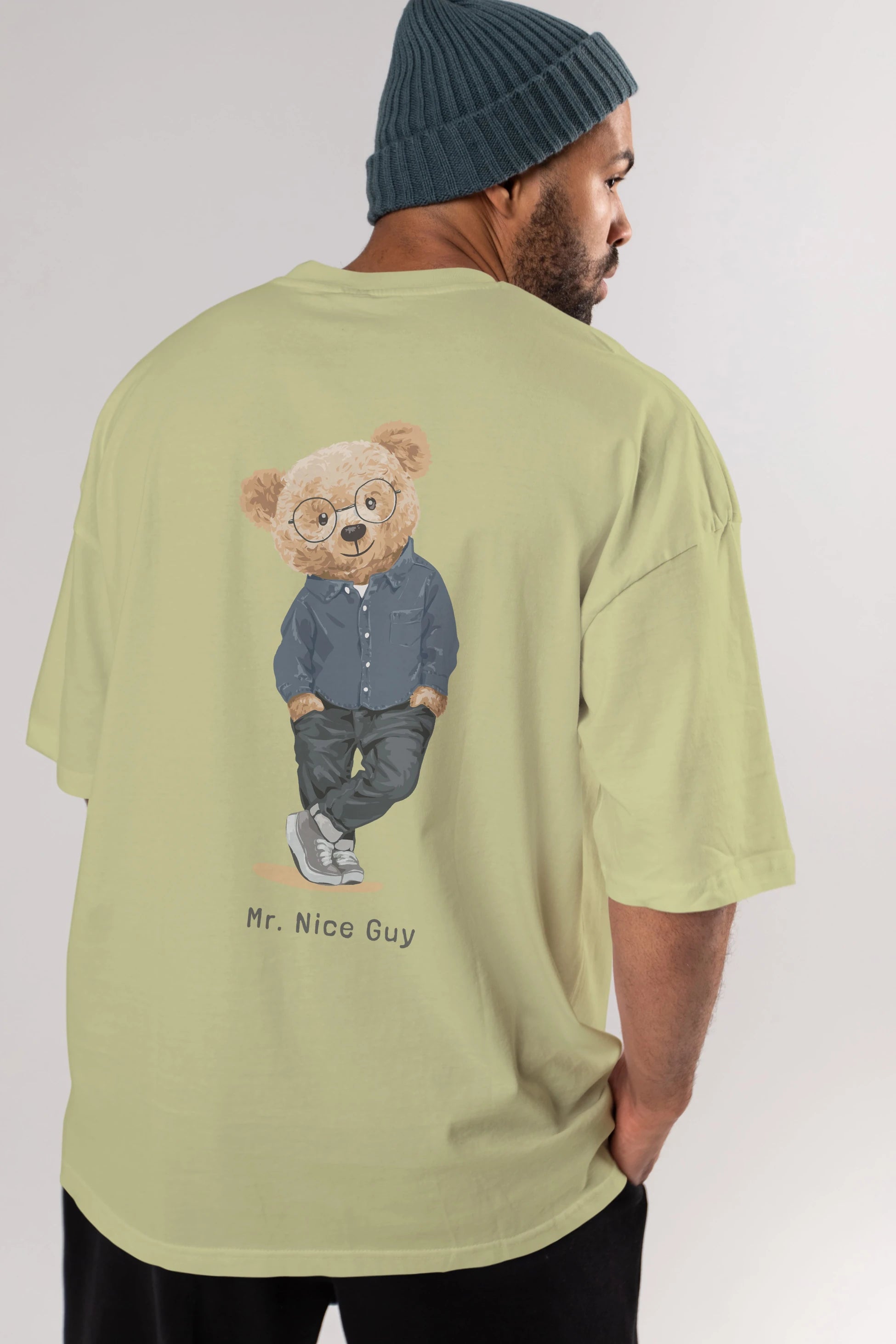 Teddy Bear Mr. Nice Guy Arka Baskılı Oversize t-shirt Erkek Kadın Unisex %100 Pamuk