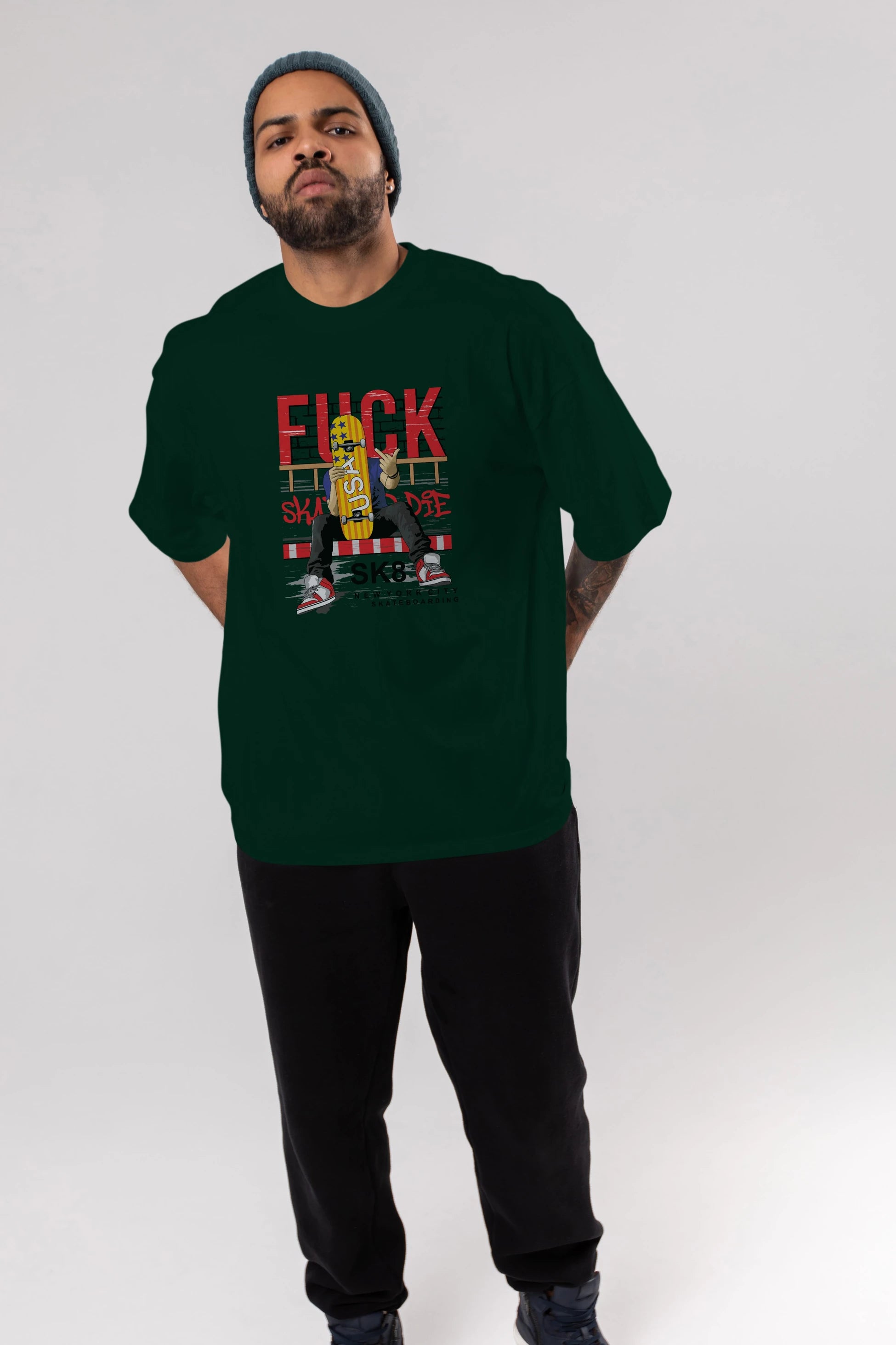 Skate or Die Ön Baskılı Oversize t-shirt Erkek Kadın Unisex