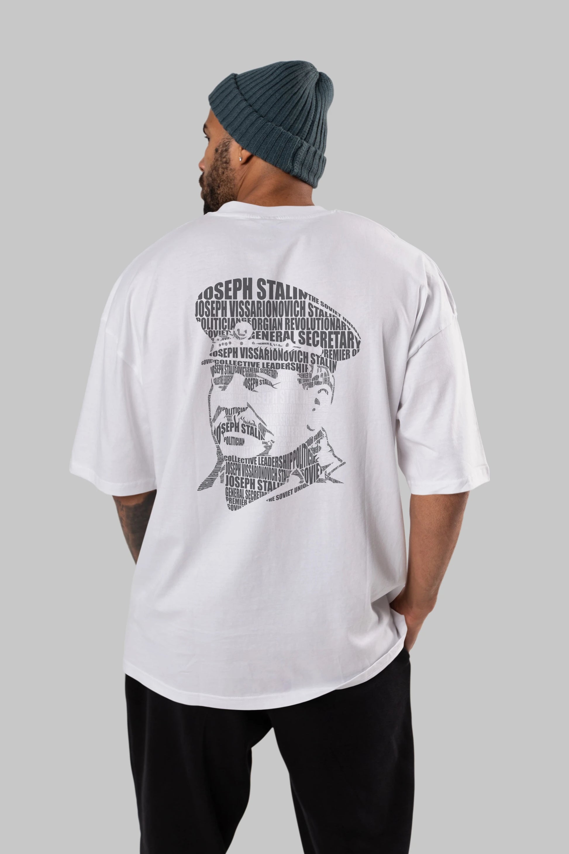 Joseph Stalin Calligram Arka Baskılı Oversize t-shirt %100 pamuk Erkek Kadın Unisex